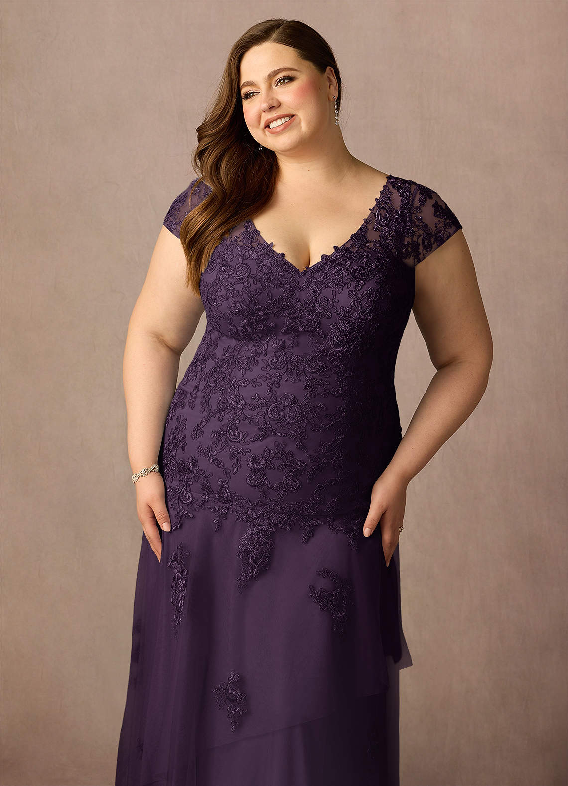 Azazie Romy Plum Mermaid V-Neck Sequins Tulle Dress | Azazie