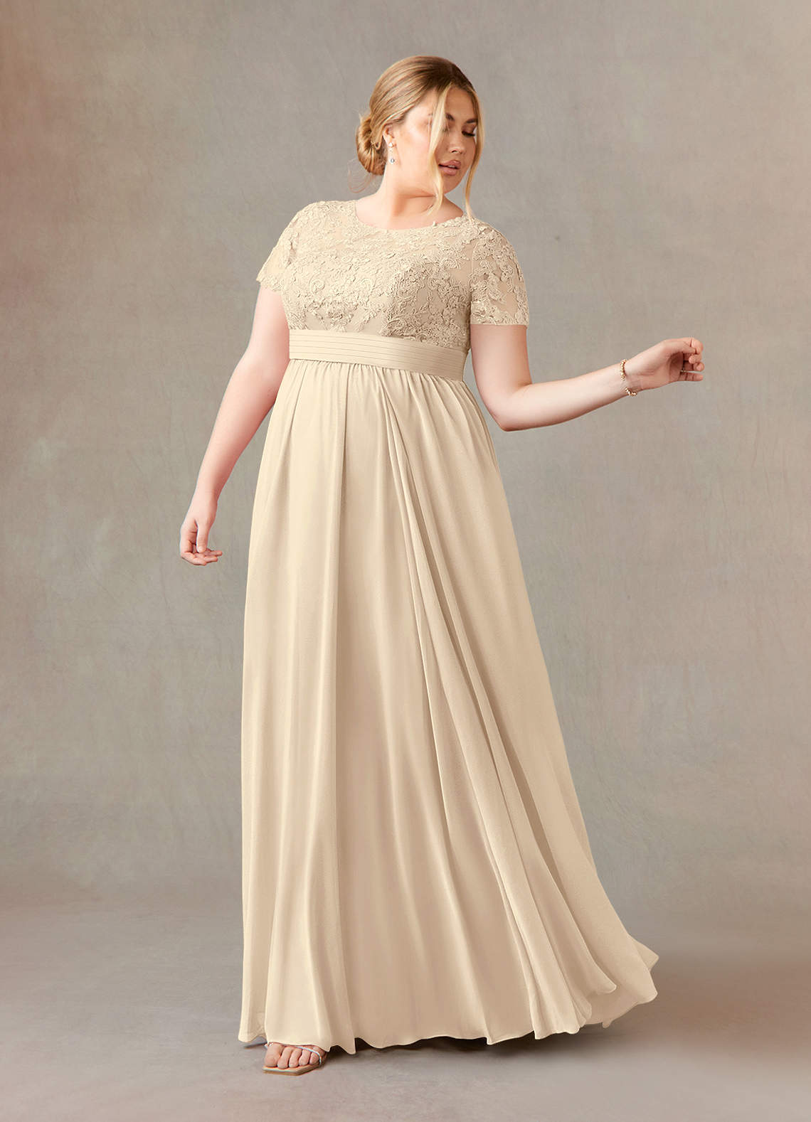 Azazie Annette Mother of the Bride Dresses Champagne A-Line Lace Chiffon Dress image8