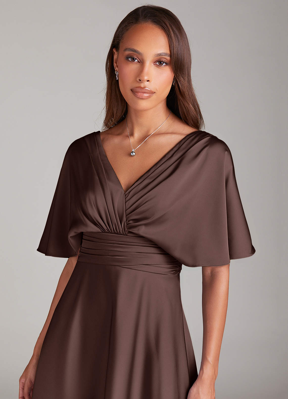 Azazie Pamela Brudtärnklänningar Klä av A-Linje i Stretch Satin Plisserad Ganache image4