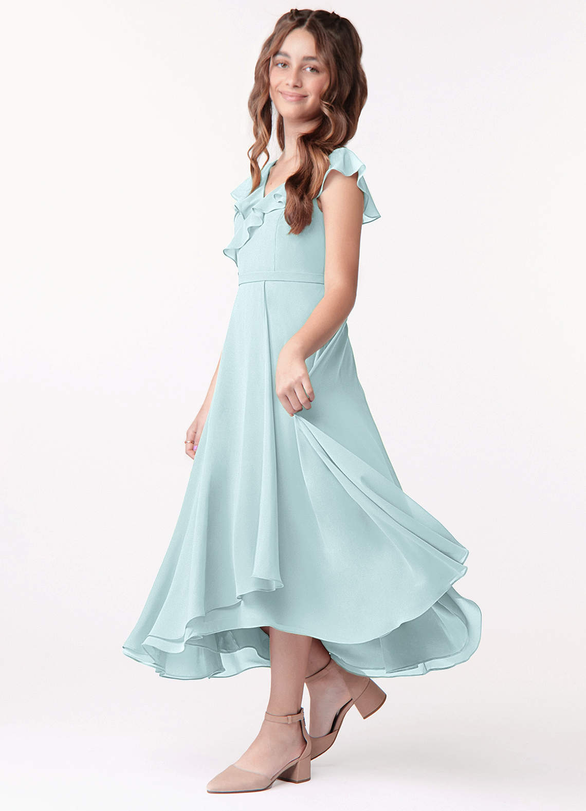 Azazie Posie Junior Mist A-Line Ruched Chiffon Dress image1
