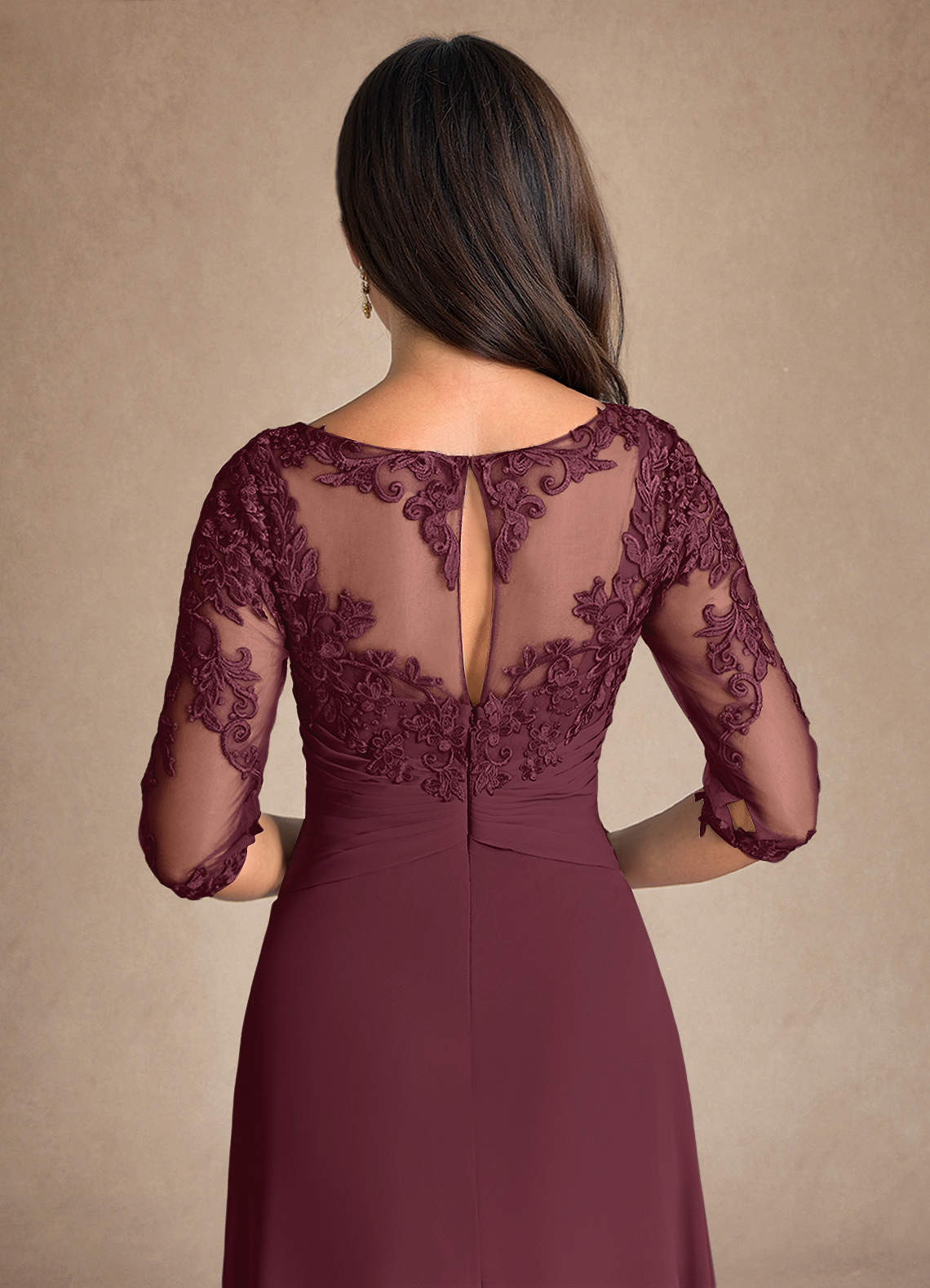 Azazie Marietta Mother of the Bride Dresses Cabernet A-Line Lace Dress image7