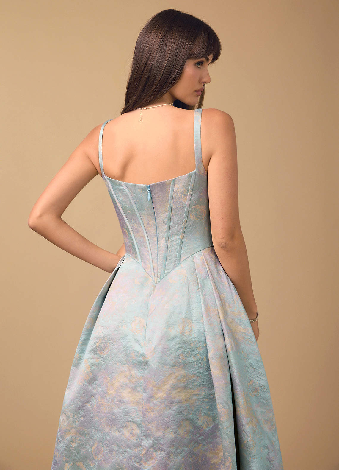 bryn silk dress Butter Yellow Satin Lace Trim Maxi Dress