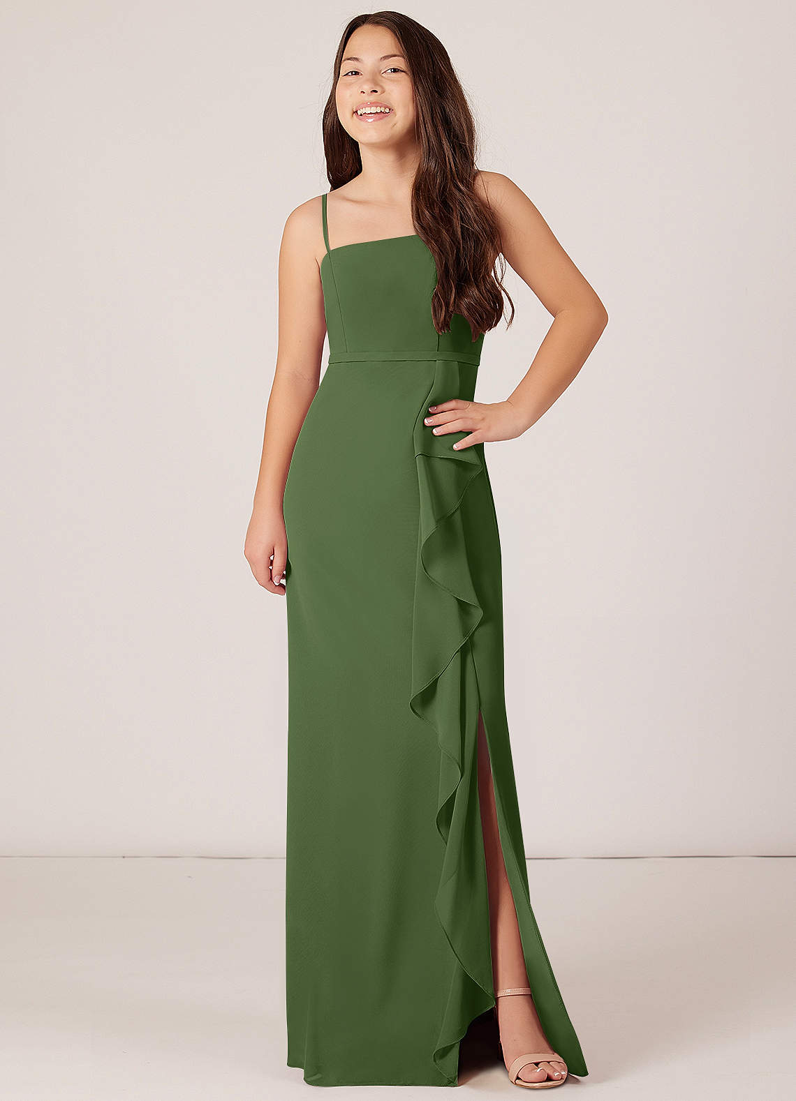 Waist Belt Green Maxi A Line Dress