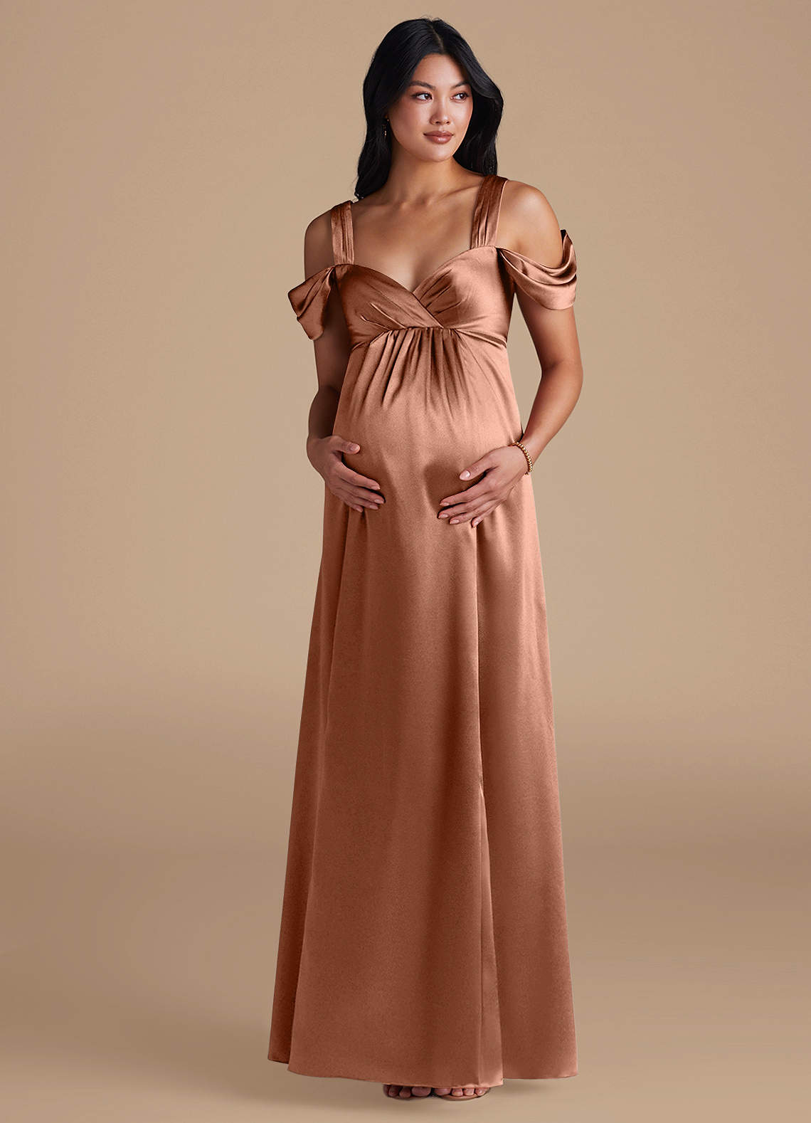chinese dress ladies Romantic Tulle Maternity Maxi Dress- Brown main image 0