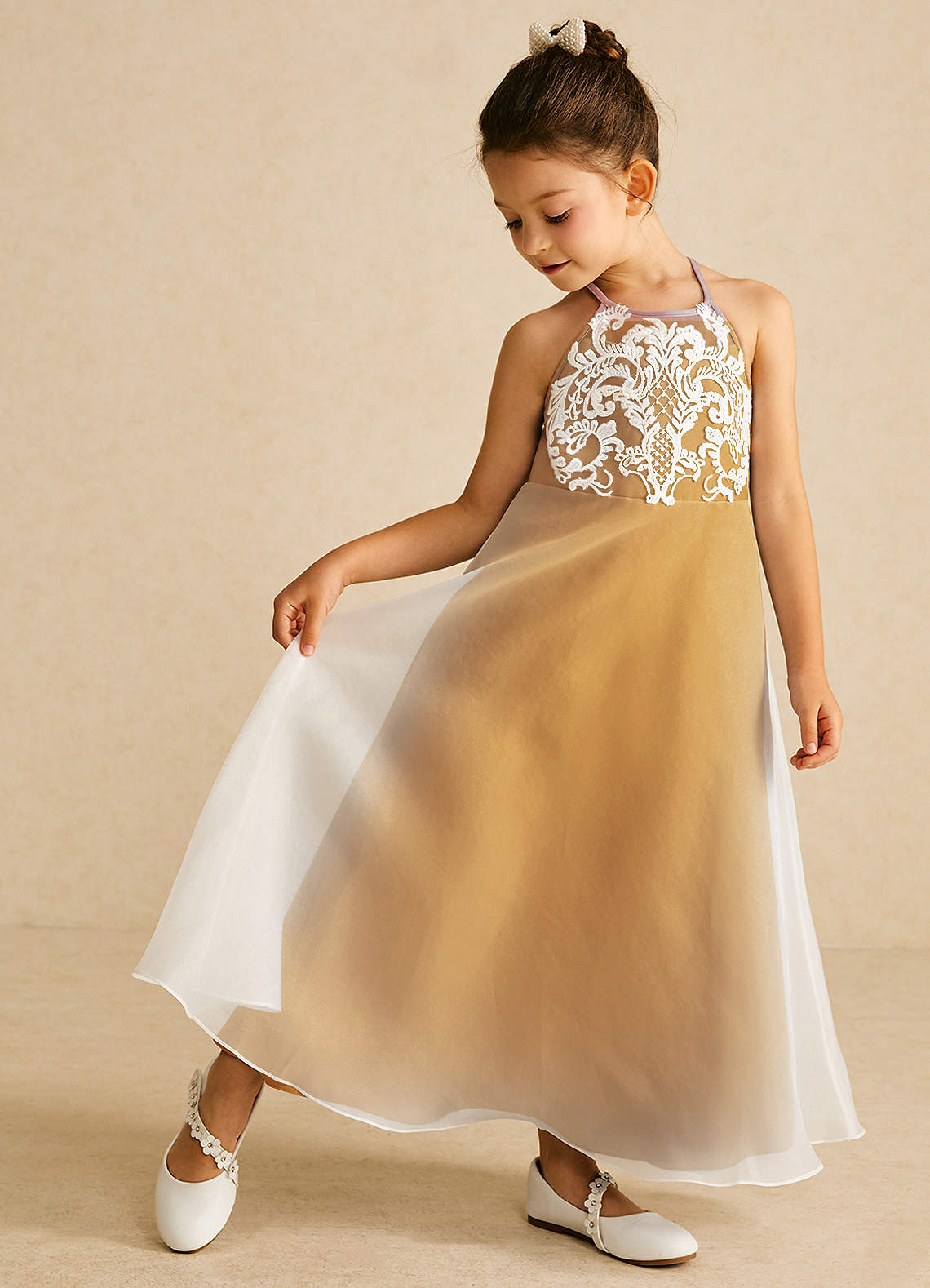Azazie Ladybug Blumenmädchenkleider A-Linie Spitze Organza Kleid Butterscotch image1