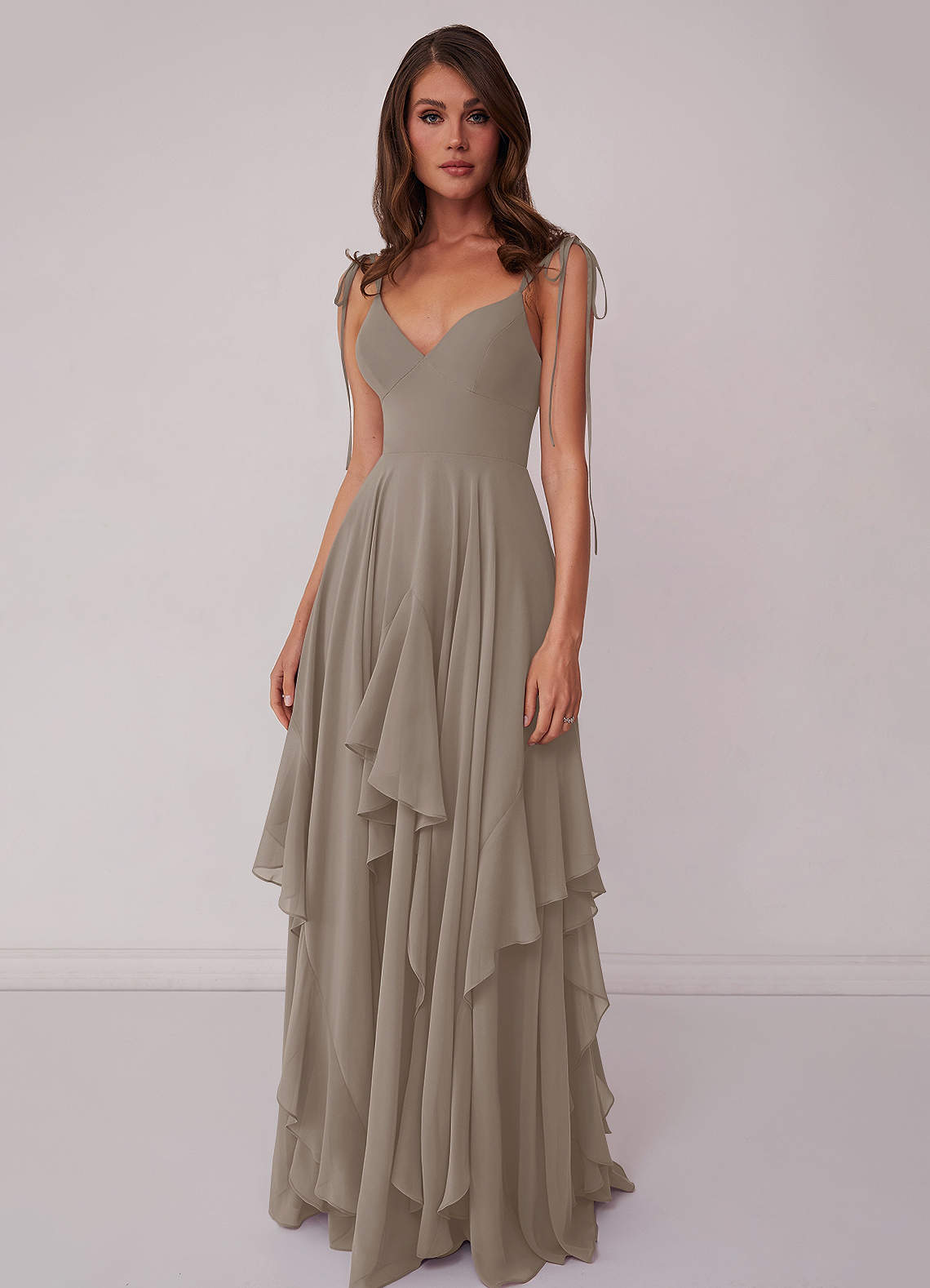 Barbie ♥ Azazie Bridesmaid Dresses V-neck Chiffon Tiered A-line Dress image3