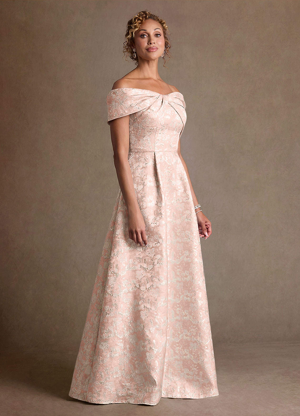 Azazie Harriett Klänningar till brudens mor Klä A-Line i Blommig Jacquard Av axeln Dammig Ros image1