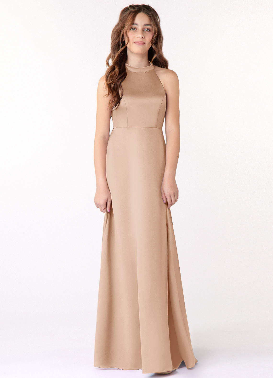 Azazie Laurel Junior English Rose A-Line Stretch Satin Dress image1