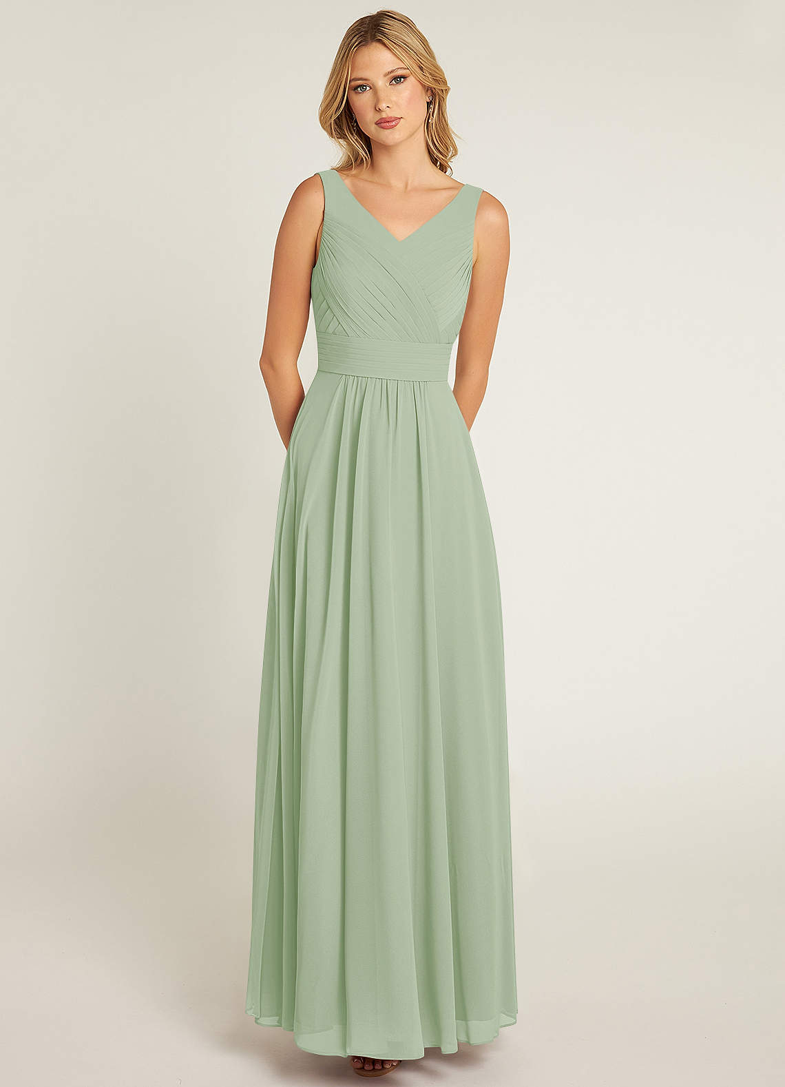 Azazie Pierrette Bridesmaid Dresses Dusty Sage A-Line Pleated Chiffon Dress image1