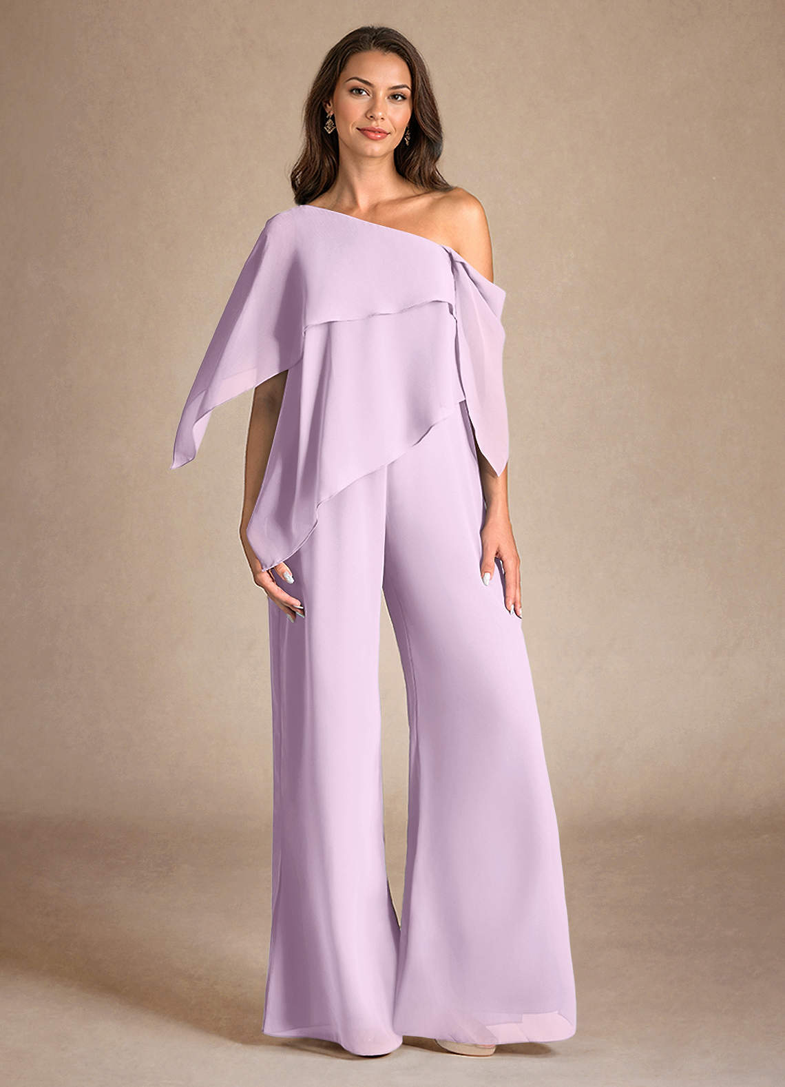 Azazie Halima Mother of the Bride Dresses Frosted Lilac Jumpsuit/Pantsuit Side Slit Chiffon Dress image1