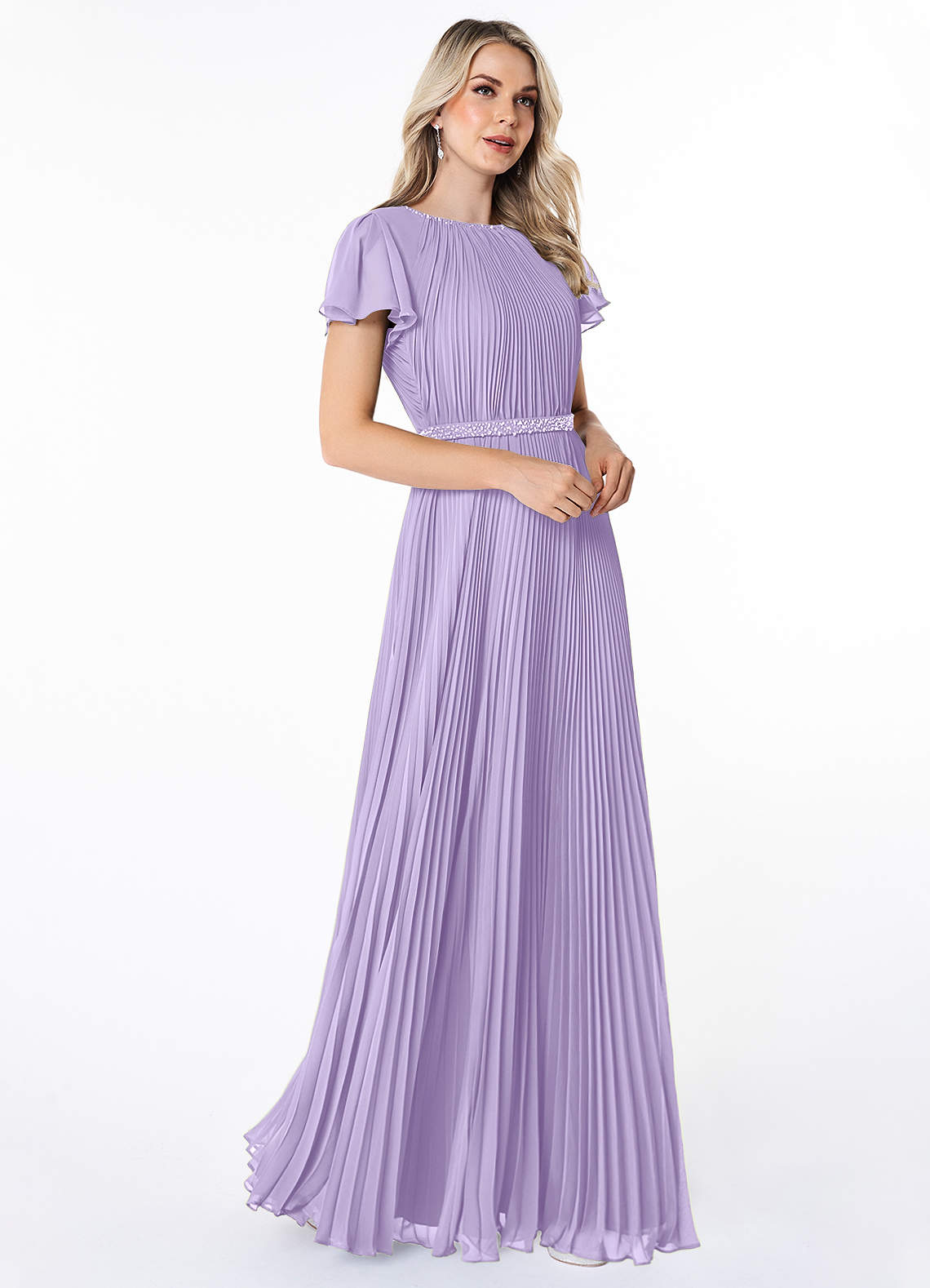 Azazie Kara Modest Bridesmaid Dresses A-Line Pleated Chiffon Floor-Length Dress image2