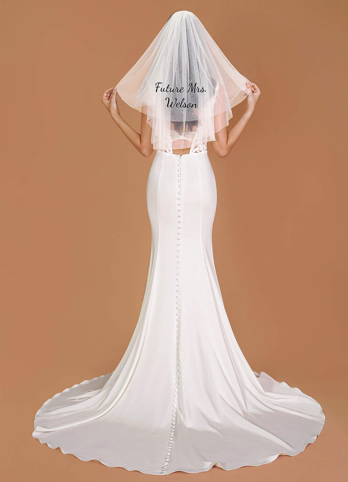 front Lilith Personalized Shoulder Length Veil With Blusher