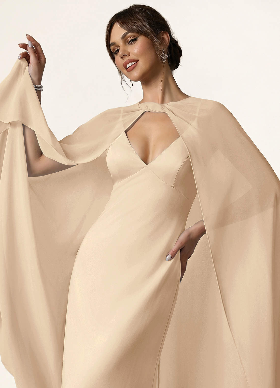 front Azazie Knot-Front Chiffon Long Cape
