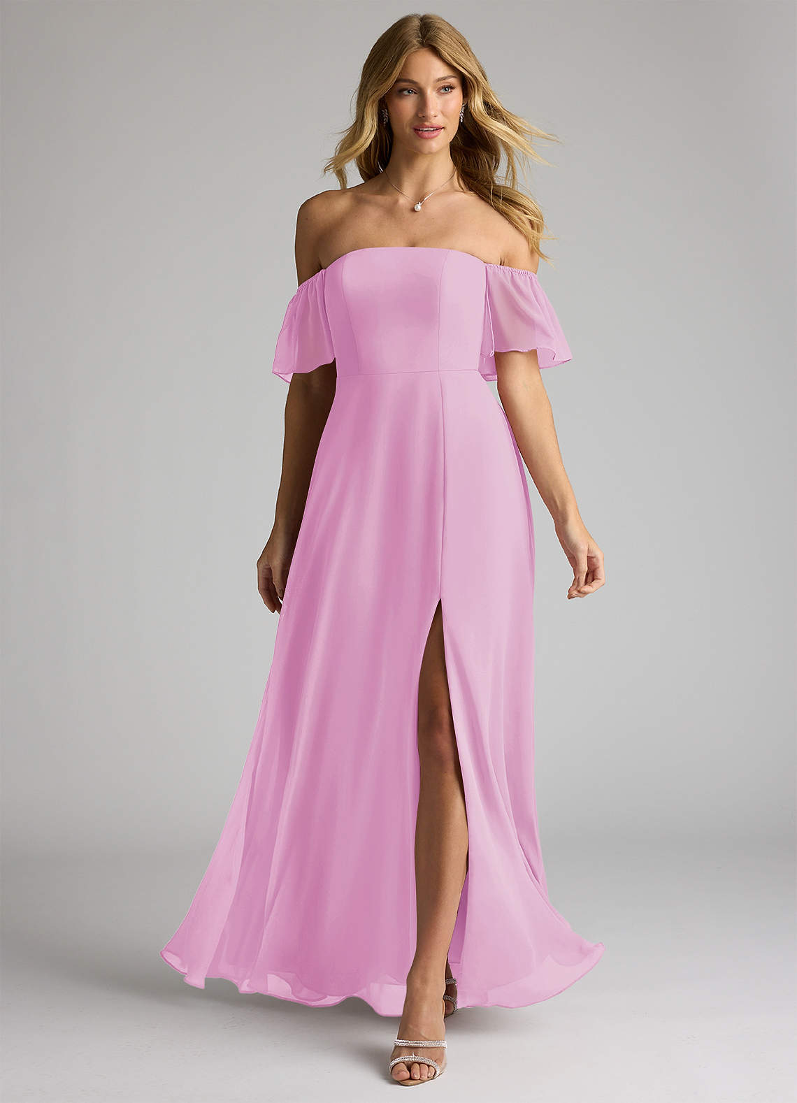 Azazie Sue Vestidos de damas de honor Vestido de Rosa Caramelo de Gasa de Corte en A Convertible con Vestidos sin tirantes image1