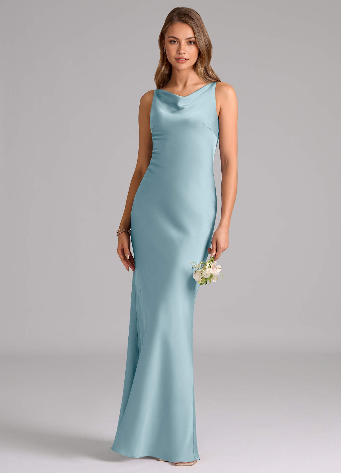 Azazie Allettie Bridesmaid Dresses Moody Blue Mermaid Stretch Satin Dress image1