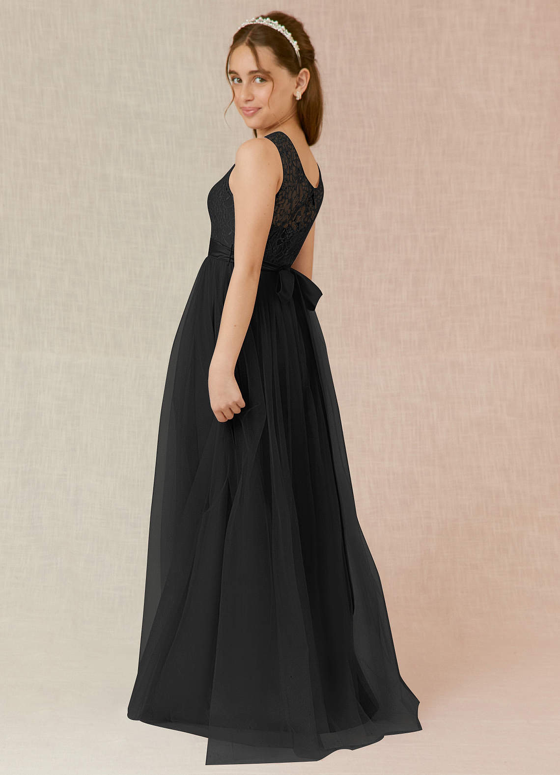 black lace junior bridesmaid dresses Azazie Georgette Junior