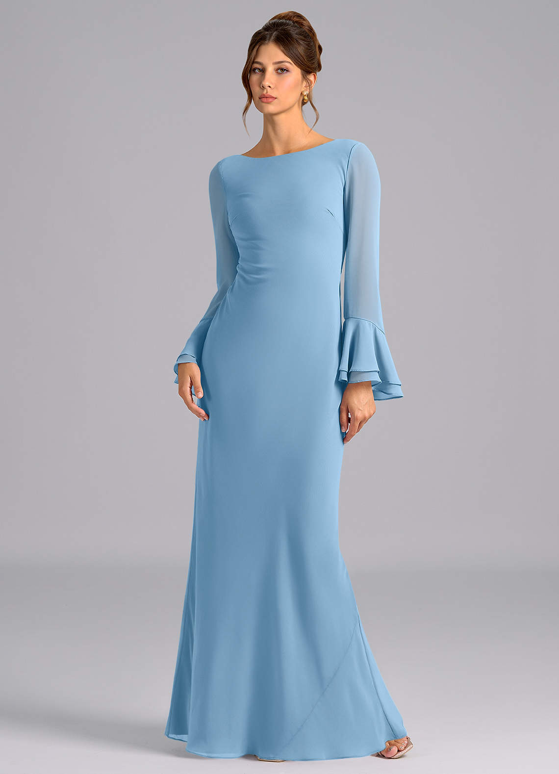 Azazie Leone Brautjungfernkleider Meerjungfrau-Linie Korsett Chiffon Kleid Stahlblau image1