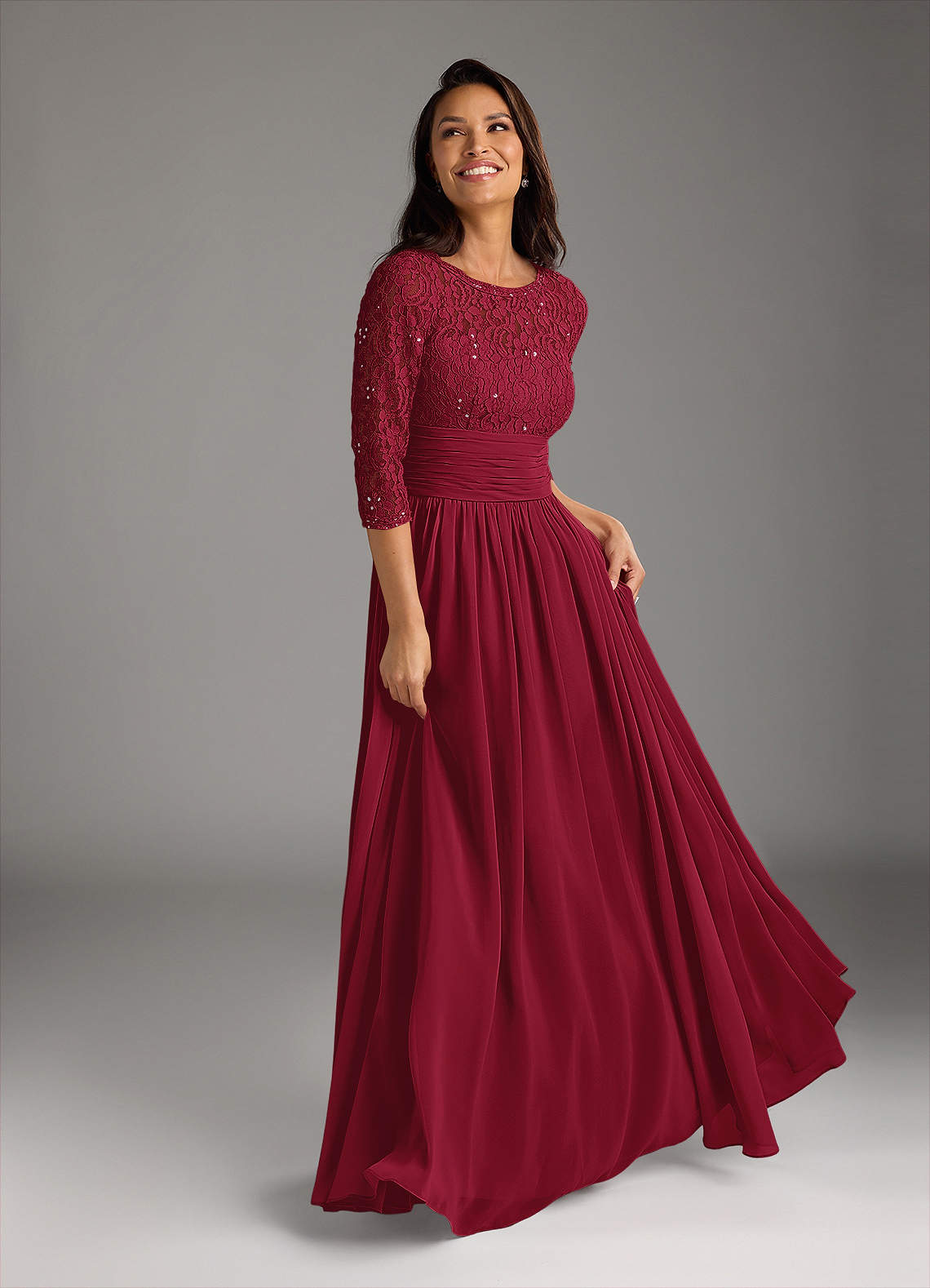 Azazie Olga Mother of the Bride Dresses Burgundy A-Line Lace Chiffon Dress image1