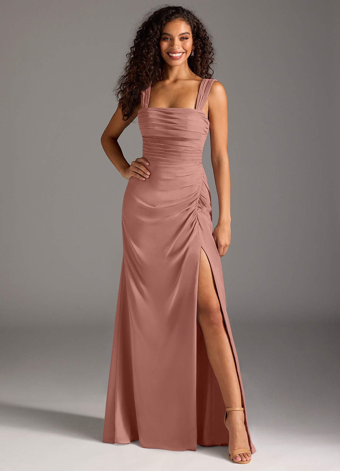 Azazie Jesaphine Bridesmaid Dresses Cedar Rose Sheath Bow Chiffon Dress image3