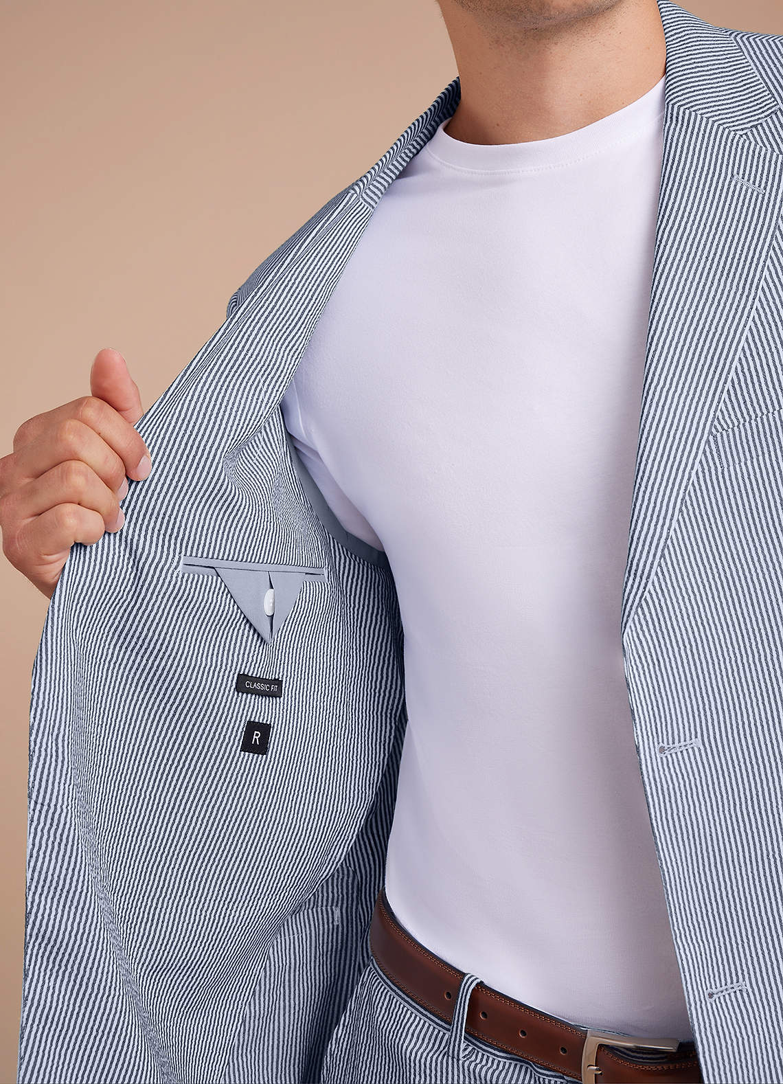front Gavin Azul Traje de pantalón de seersucker a rayas