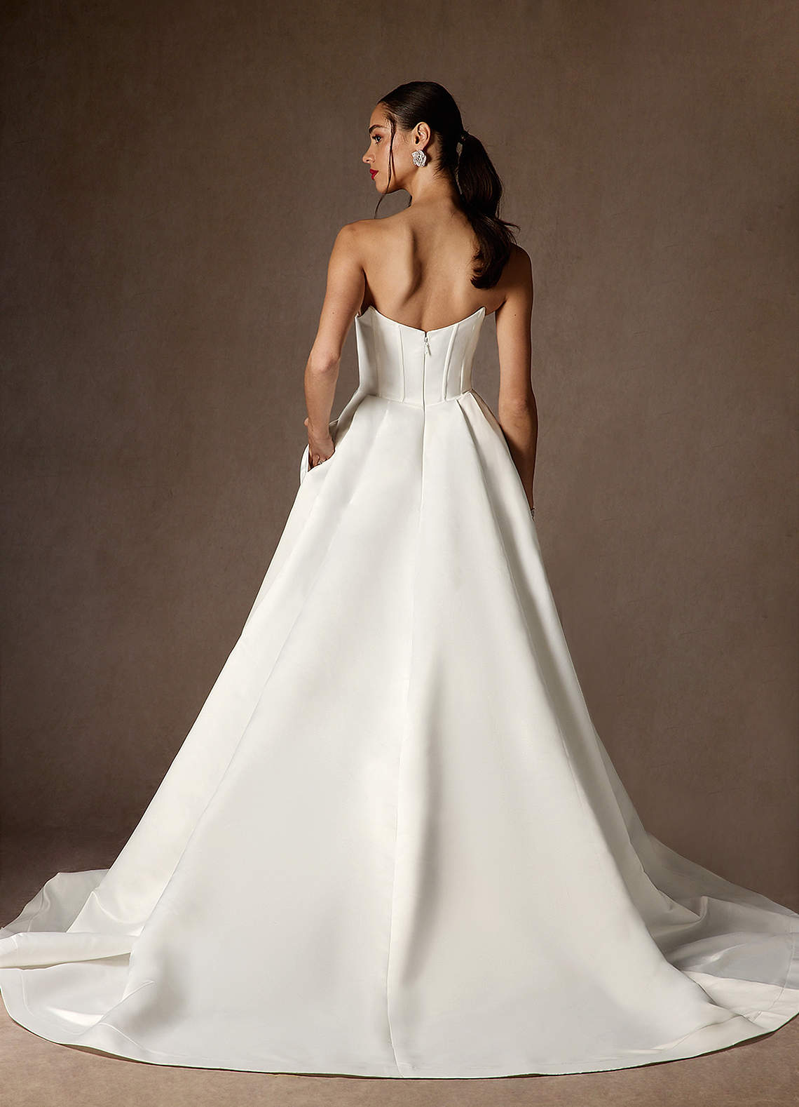 Azazie Katalina At-home Try On Dresses Diamond White Ball-Gown Strapless Satin Dress image7