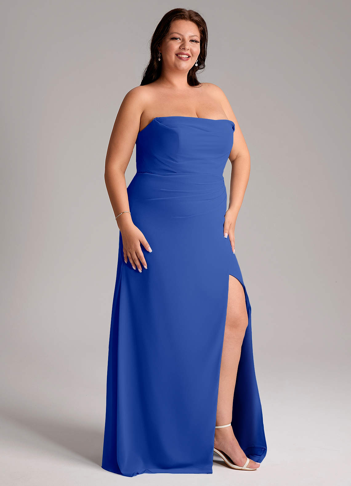 azazie royal blue bridesmaid dresses Azazie Sheath Strapless Floor-Length Chiffon Bridesmaid Dresses