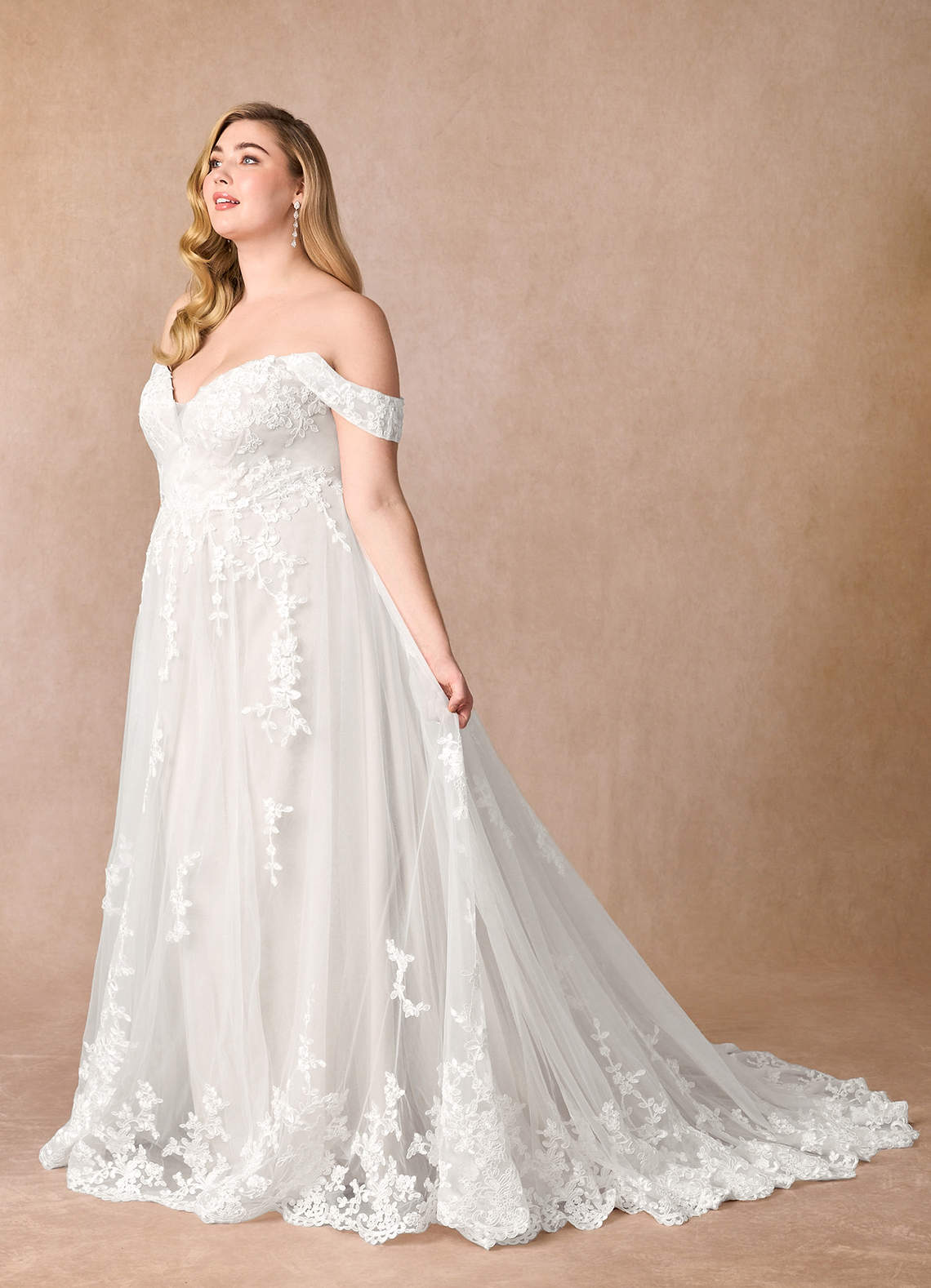 Azazie Botanica Wedding Dresses Diamond White A-Line Off the Shoulder Tulle Dress image7