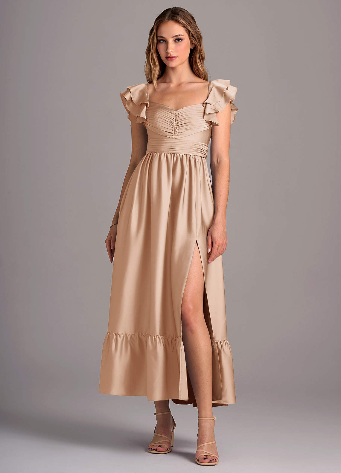 Azazie Anaya Vestidos de damas de honor Vestido de Rosa Inglesa de Satén Elástico de Corte en A Convertible con Escote de Corazón image1