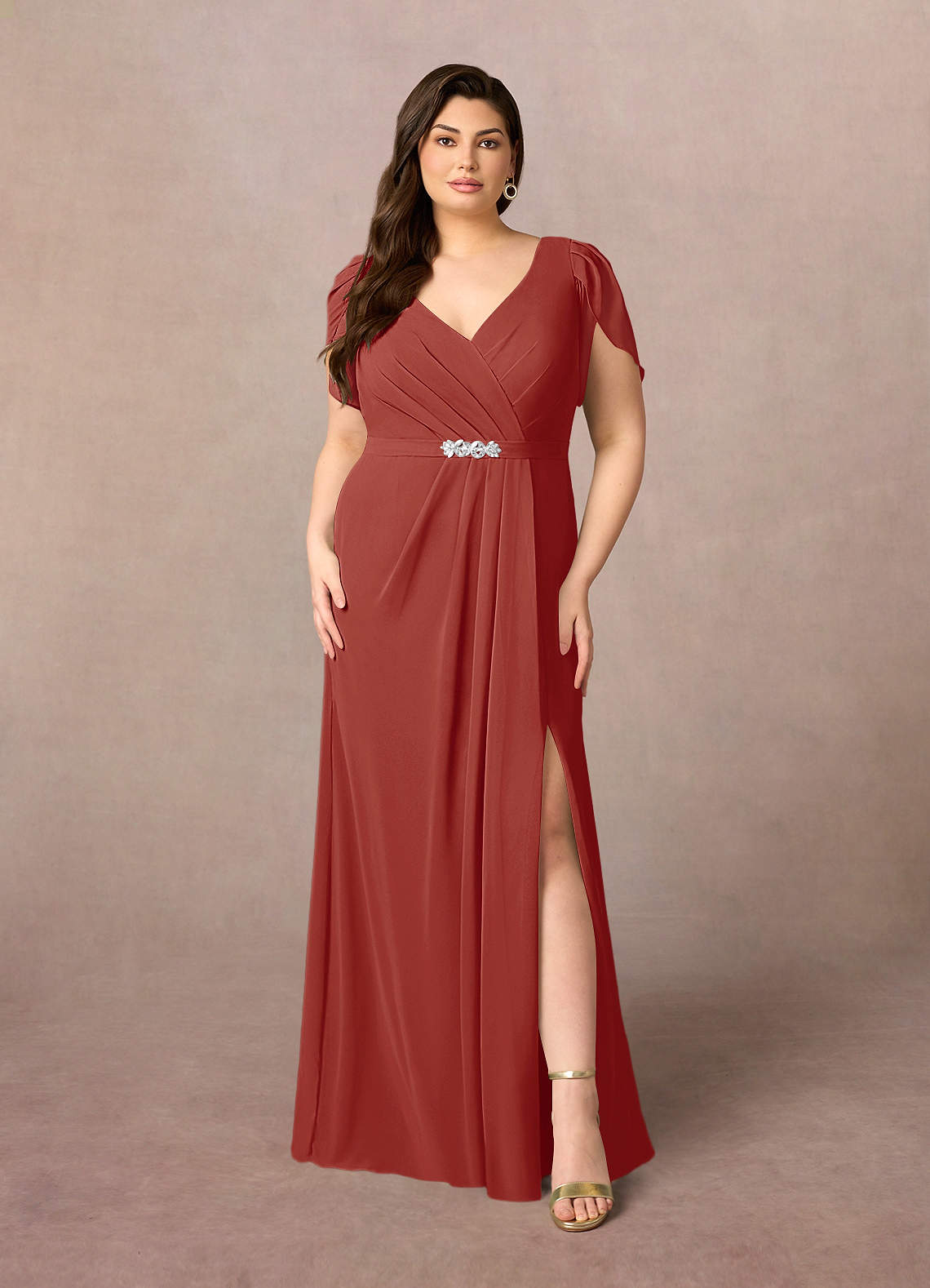 Azazie Marianne Suknie dla Matki Panny Młodej Osłona Pofałdowany Szyfon Długość podłogi Sukienka image1