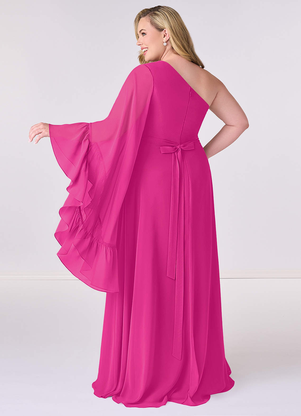 Barbie ♥ Azazie Vente Finale Robe Trapèze en Mousseline de soie Manche longue Barbie Rose image7