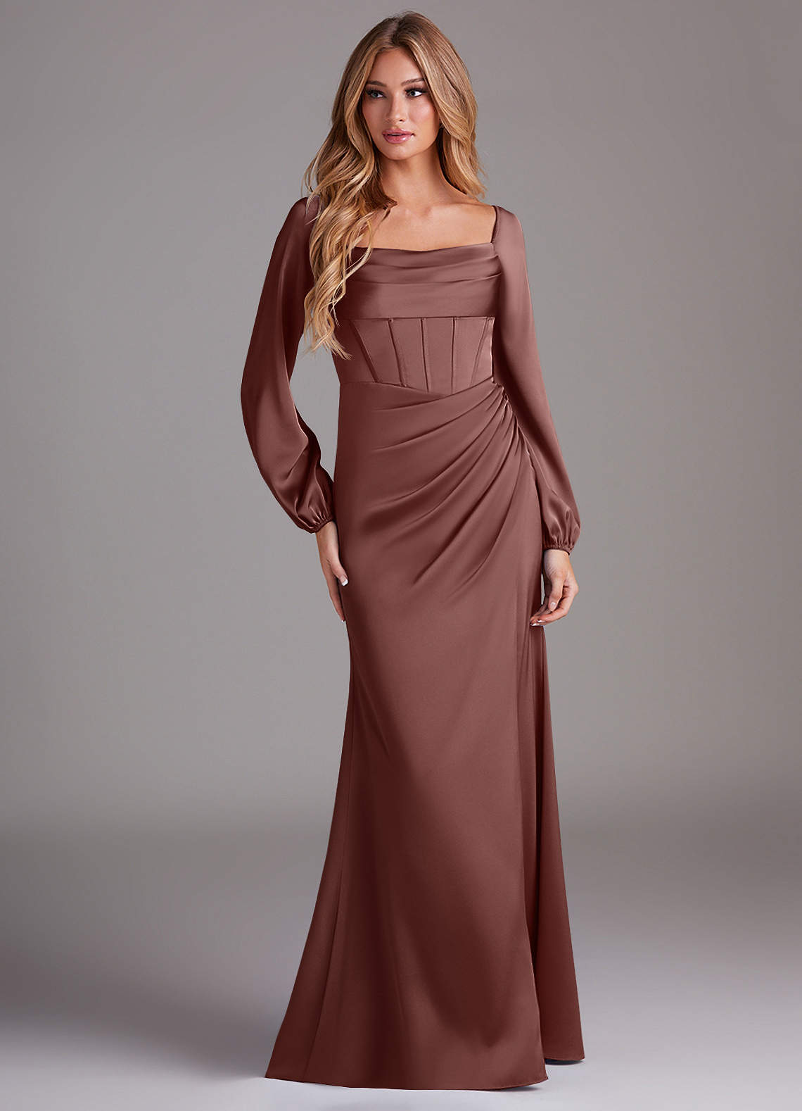 Azazie Charissa Espresso Stretch Satin Bridesmaid Dresses | Azazie