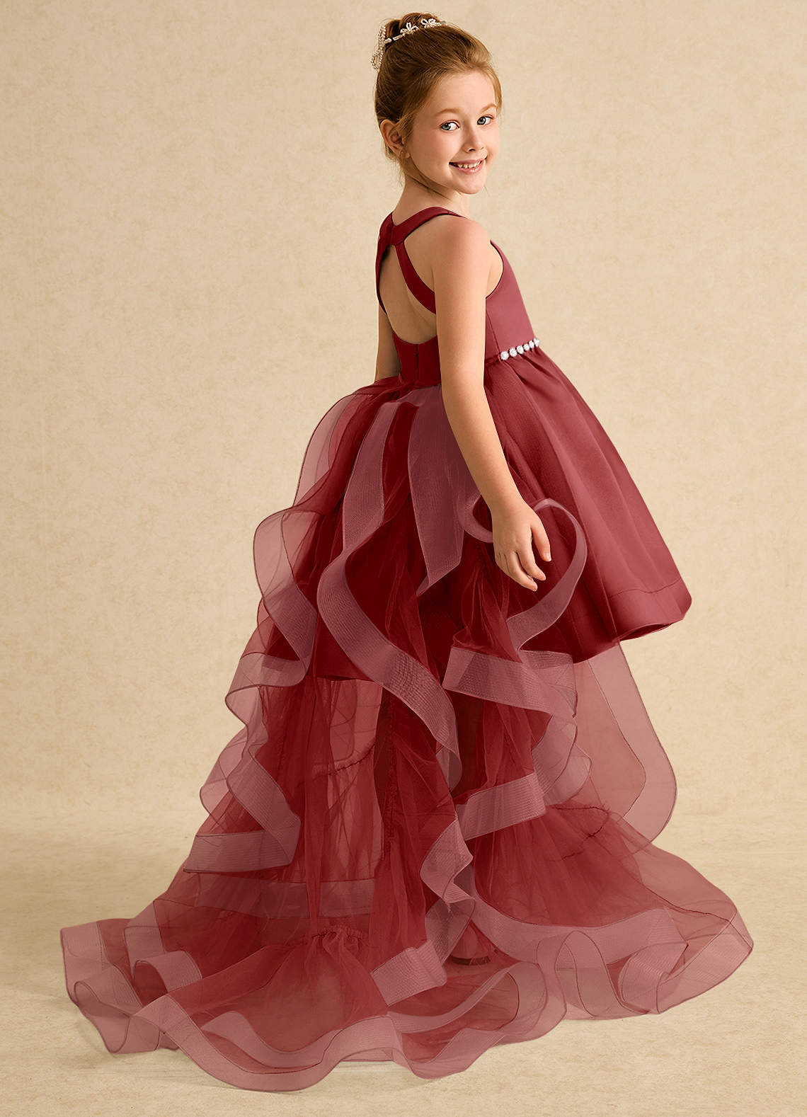 Azazie Julietta Robe Demoiselle D'honneur Fillette Robe Princesse en Tulle Convertible Rouille image5