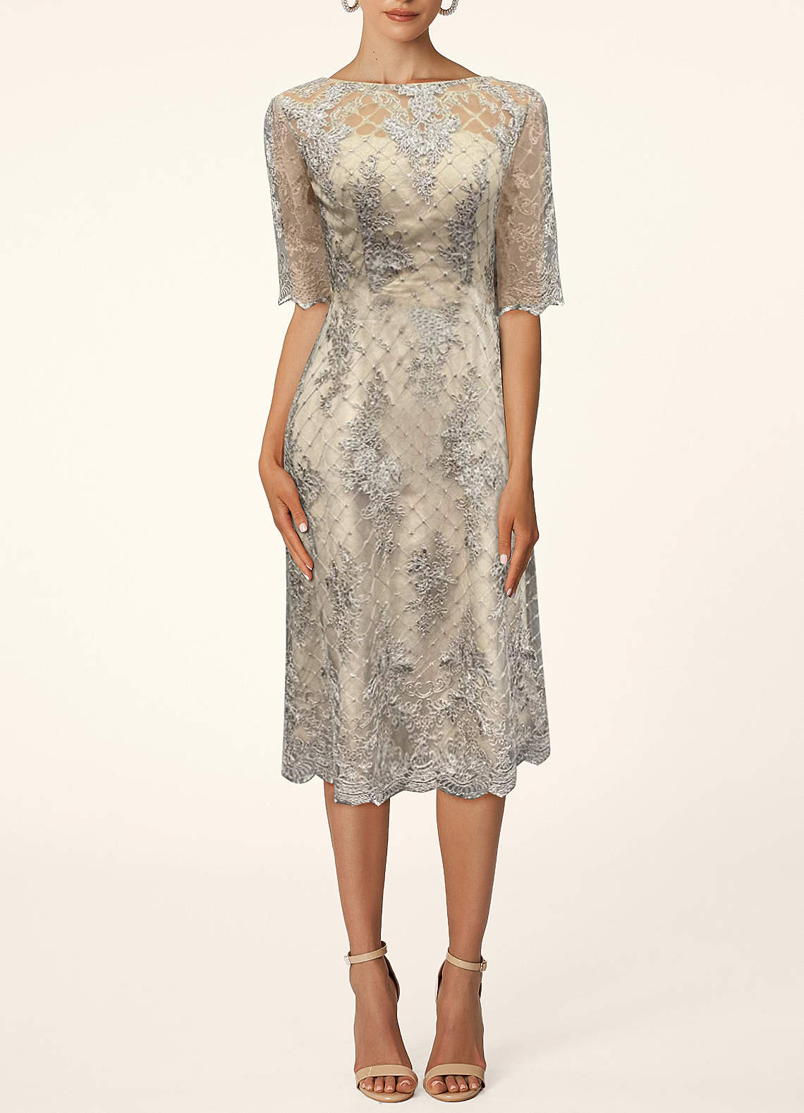 Upstudio Embroidered Lace Tea-length Dress Mother of the Bride ...