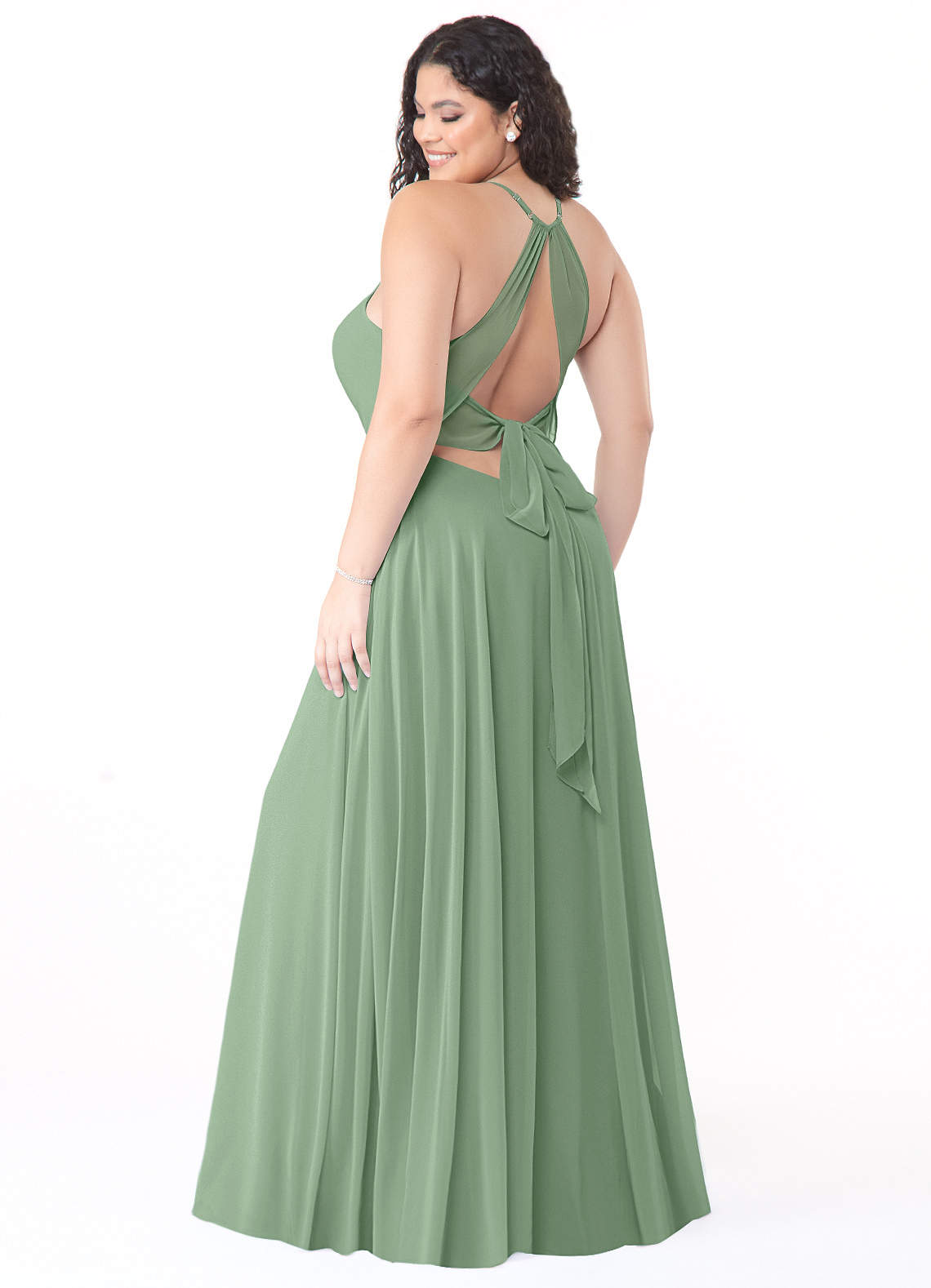 Azazie Evalleen Abiti da Damigella Abito A-Line in Chiffon Plissettato Matcha image1