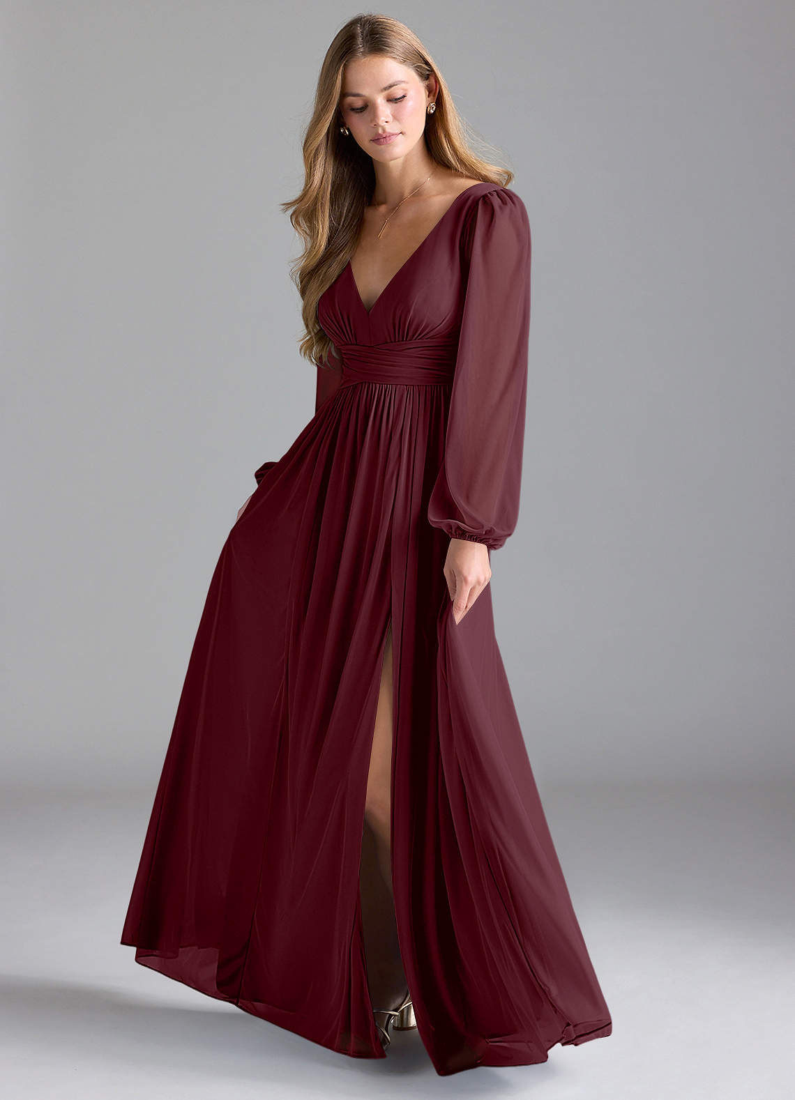Azazie Norah Bridesmaid Dresses Cabernet A-Line Mesh Dress image1