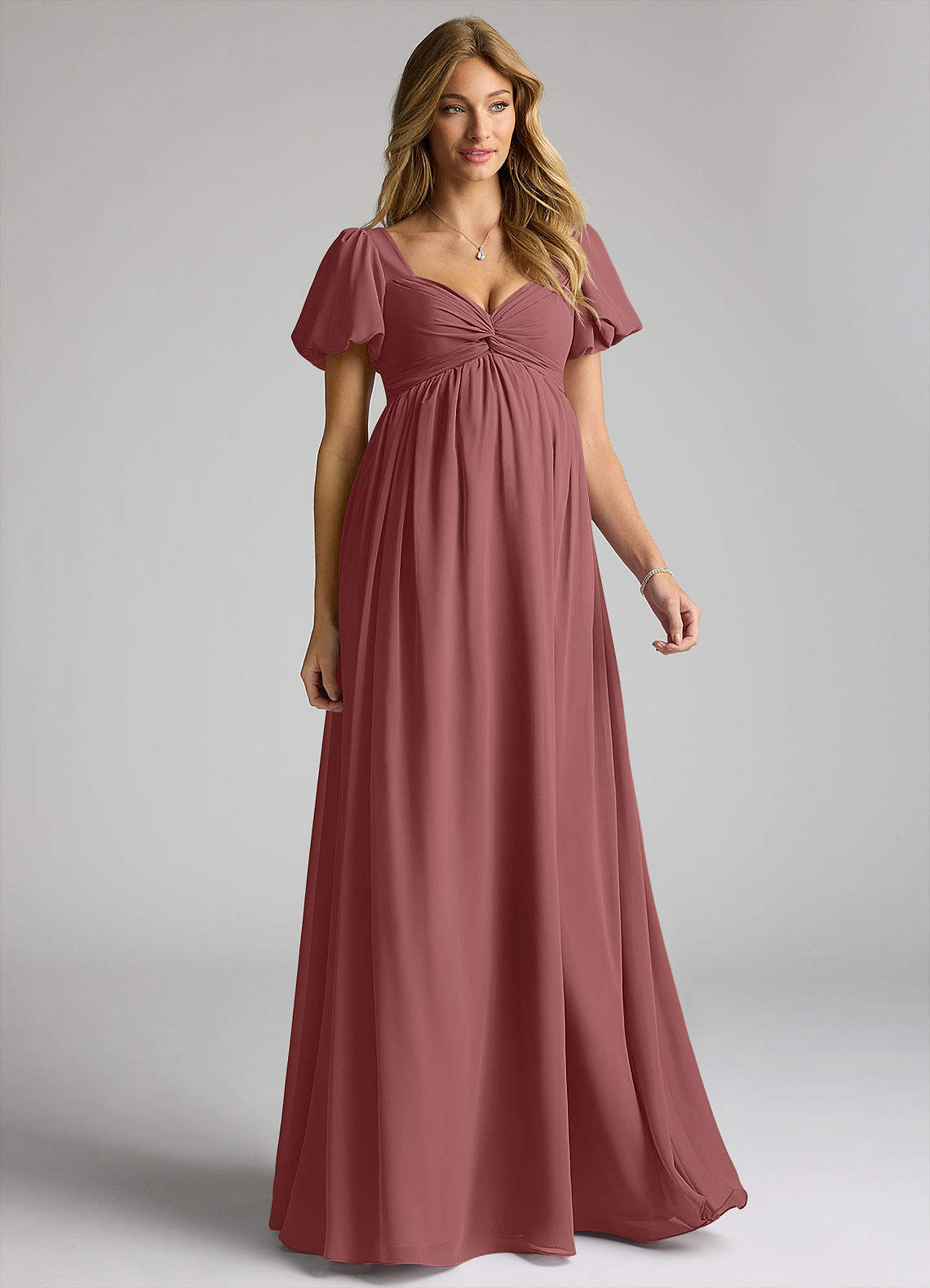Azazie Madisynn Maternity Bridesmaid Dresses Bow Chiffon Floor-Length Dress image1
