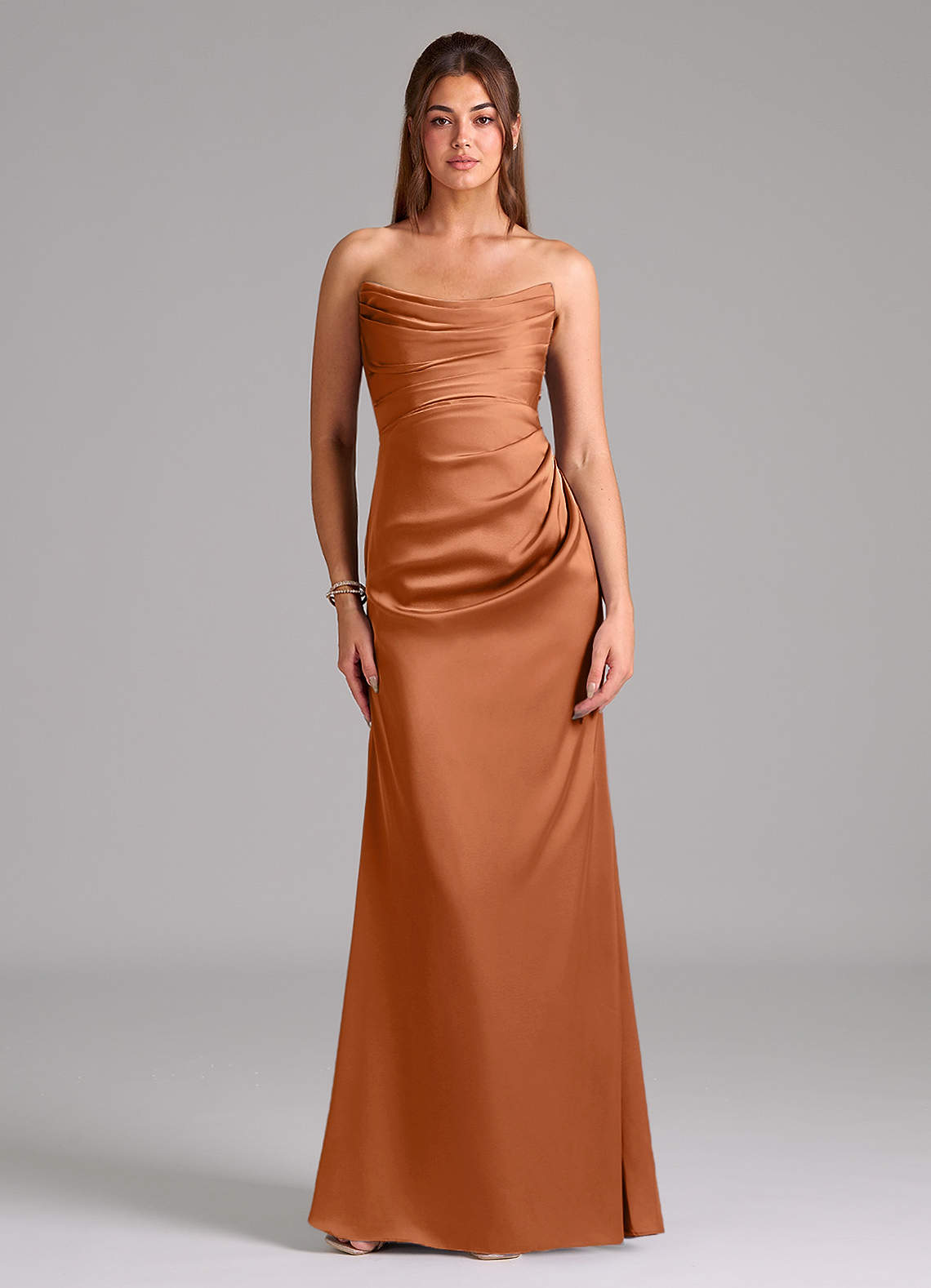 Azazie Lucille Bridesmaid Dresses Copper Mermaid Strapless Stretch Satin Convertible Dress image1