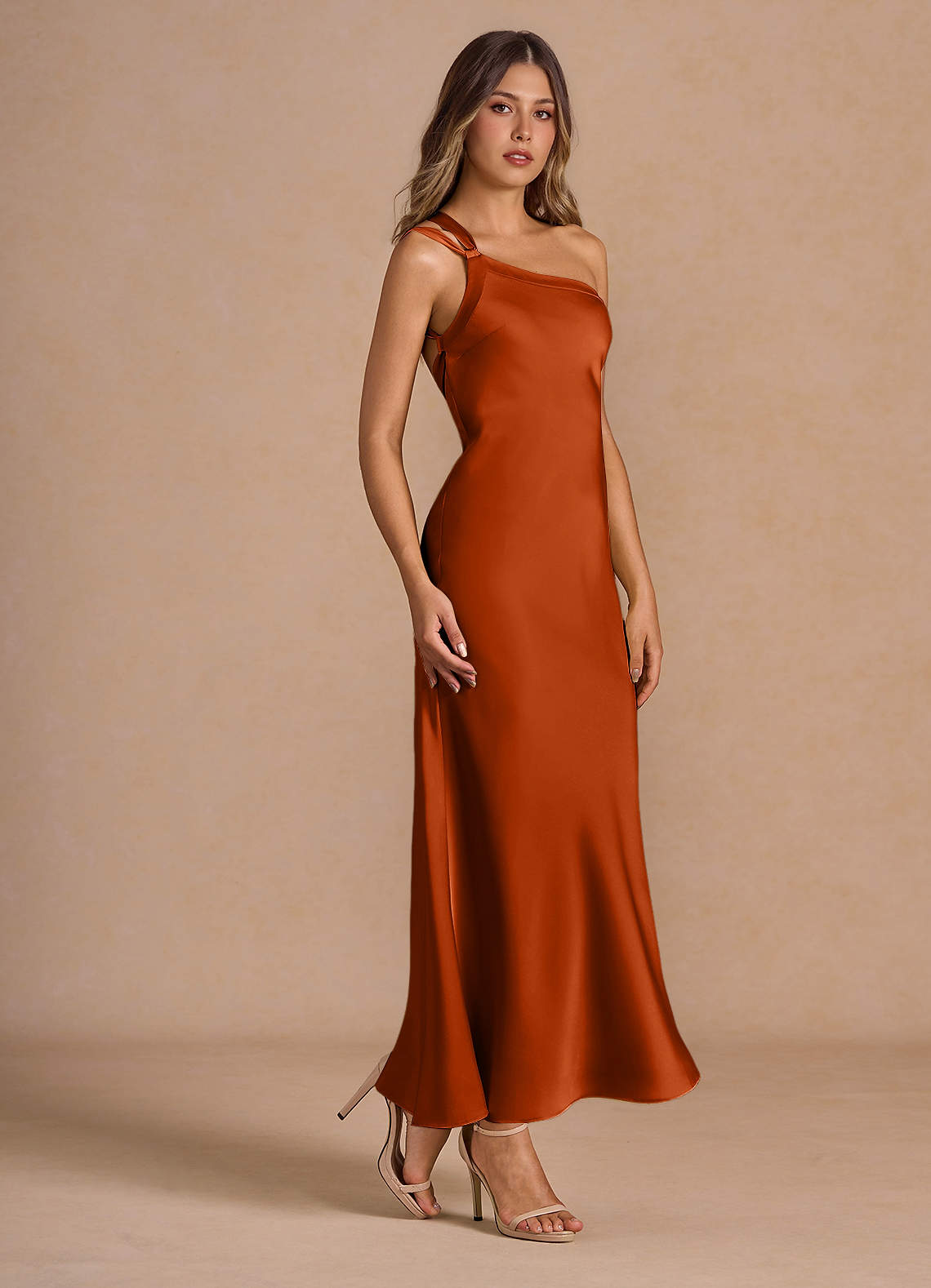 satin rust maxi dress Coast Women's Feather Trim Satin Maxi Dress in Rust
