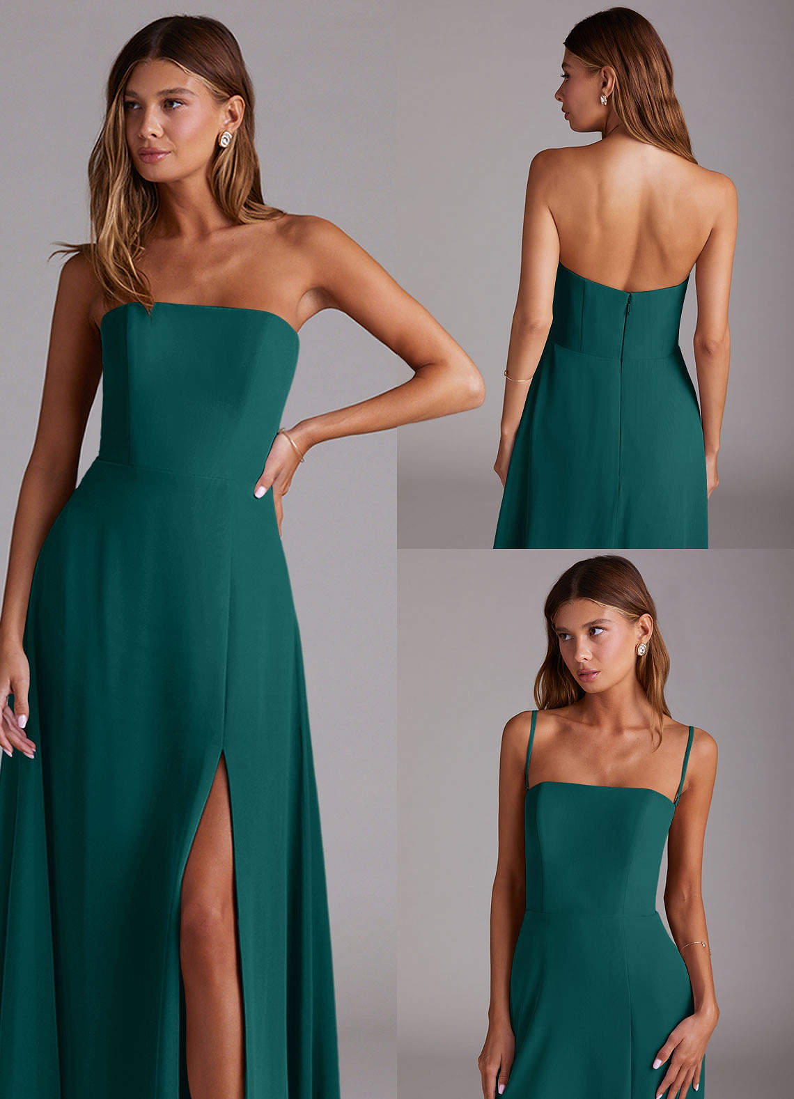 Azazie Wren Abiti da Damigella Abito Convertibile A-Line in Chiffon Spacco Laterale Verde Pavone image8