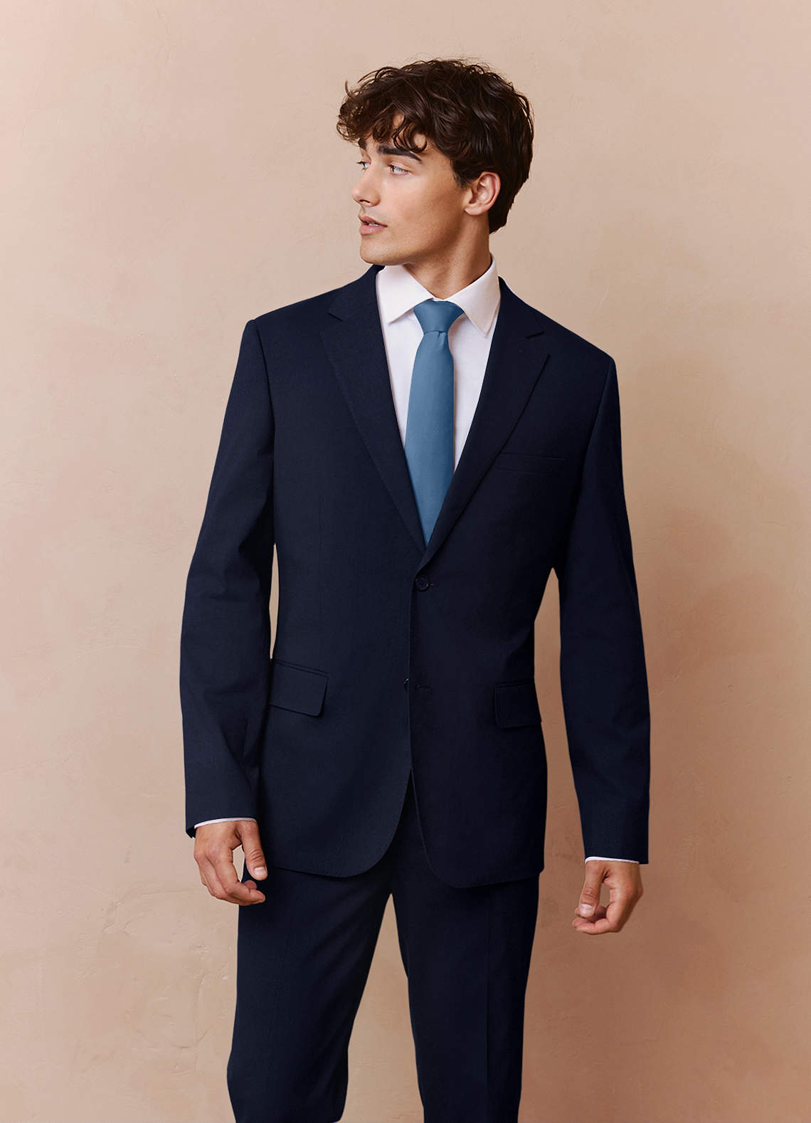 front Savile Navy Blue Wool Blend Suit