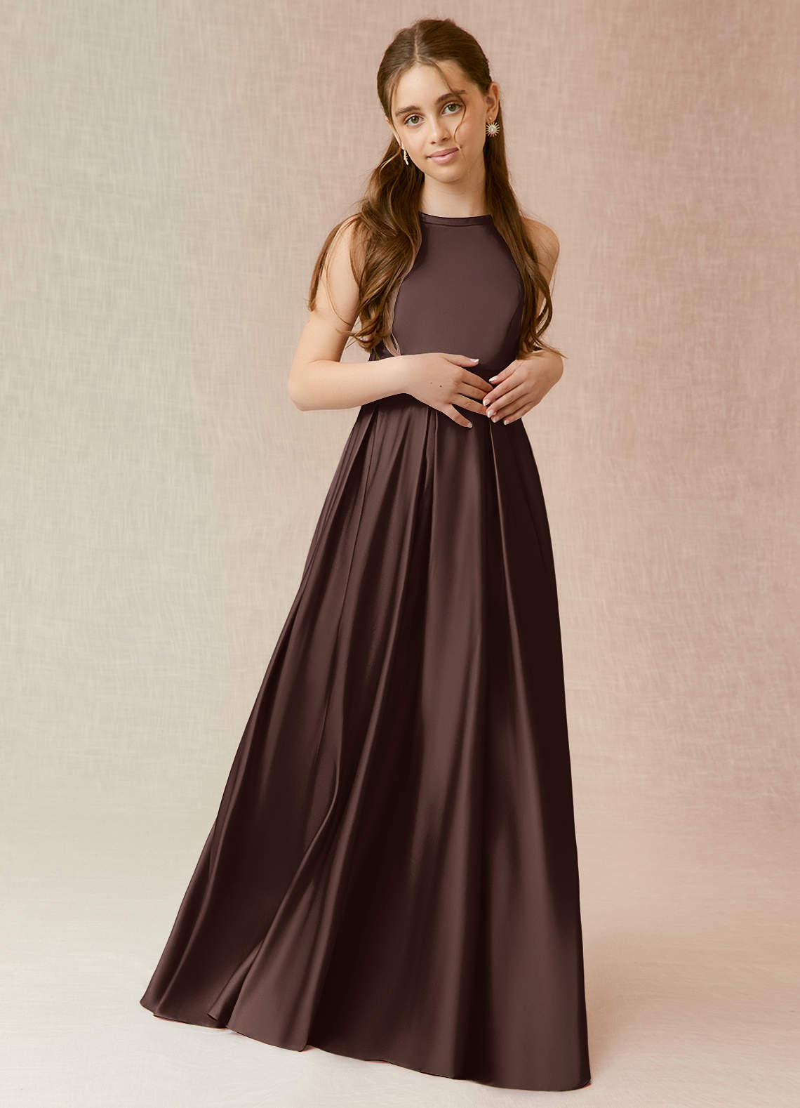 chocolate brown junior bridesmaid dresses Spaghetti Straps V-Neck Pleated Zip Back Junior Bridesmaid Dress