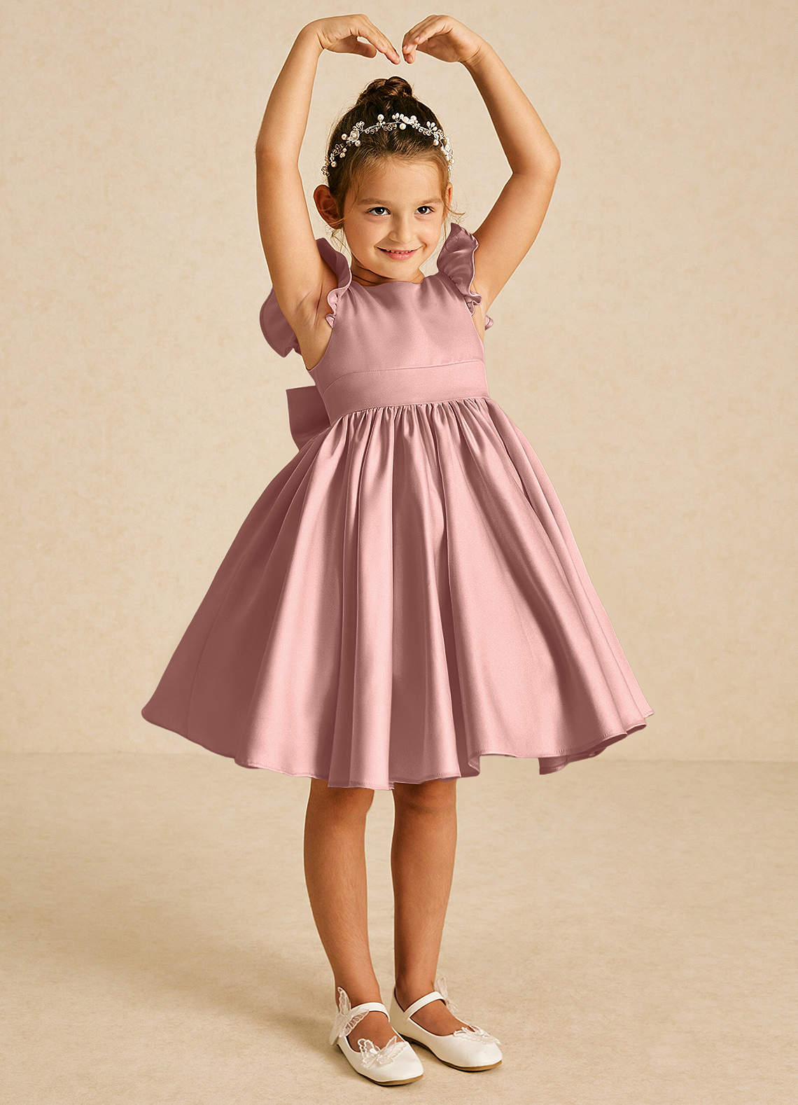 Azazie Tootsie Rose Gold A-Line Bow Matte Satin Dress | Azazie
