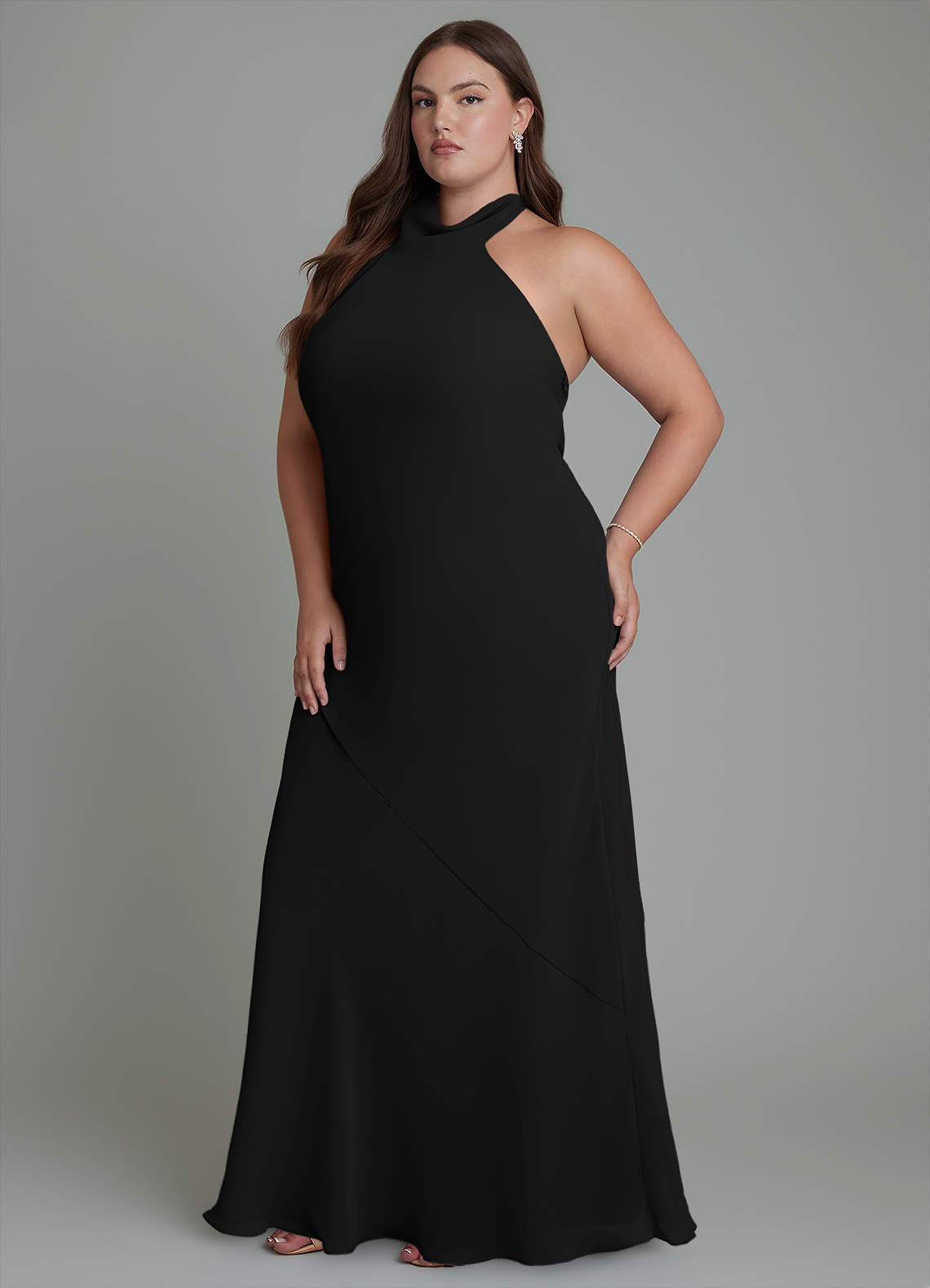 Azazie Velli Bridesmaid Dresses Black Mermaid High Neck Chiffon Dress image11