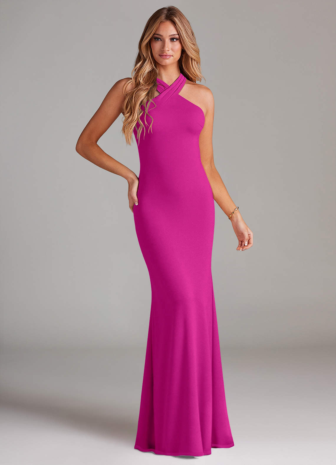 Azazie Doretta Bridesmaid Dresses Fuchsia Mermaid Pleated Chiffon Dress image1
