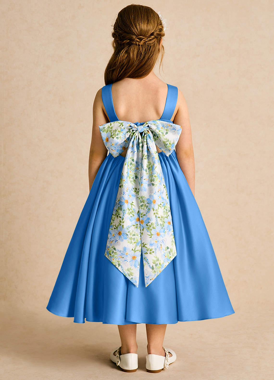 Azazie Doodlebug vestidos de niña de las flores Vestido de Azul Grisaceo de Satin Mate de Corte En A con Lazo image1
