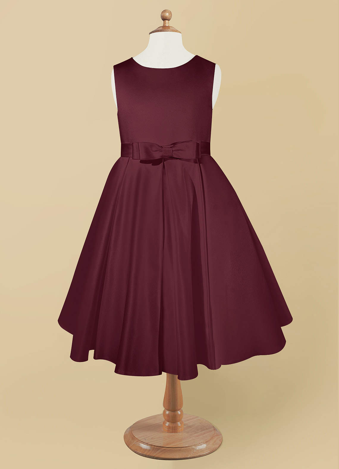 Azazie Coco Flower Girl Dresses Cabernet A-Line Bow Matte Satin Dress image4