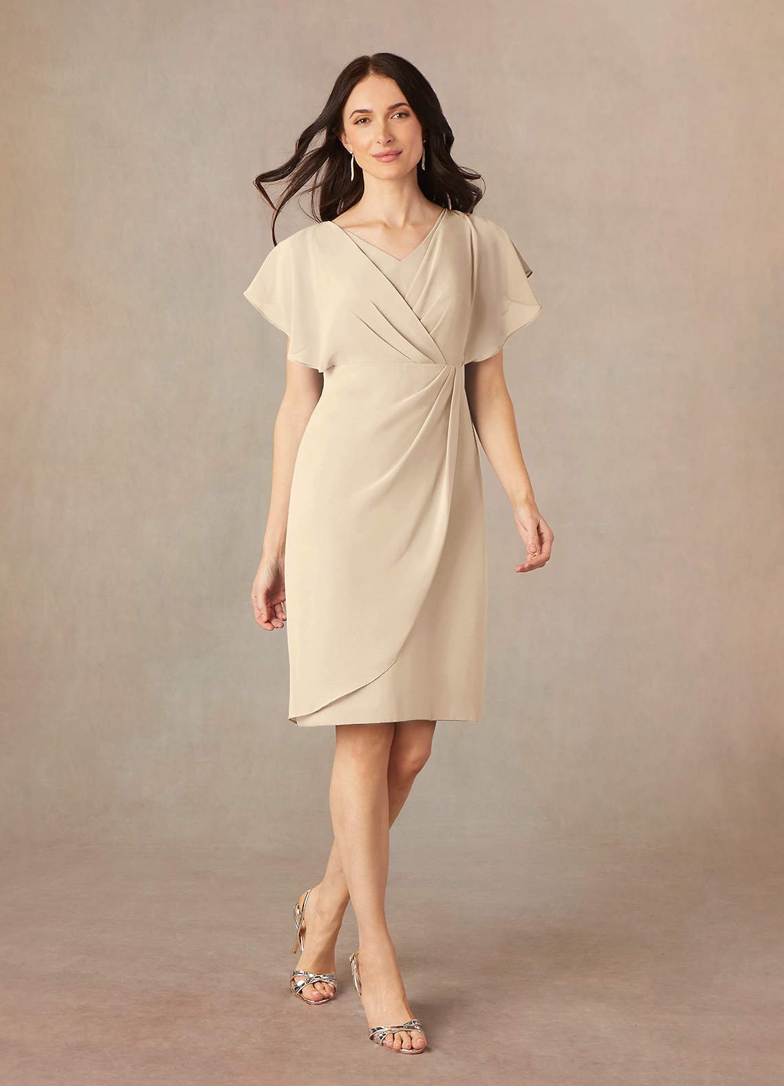 Azazie Julia Mother of the Bride Dresses Champagne Sheath V-Neck Pleated Chiffon Dress image1