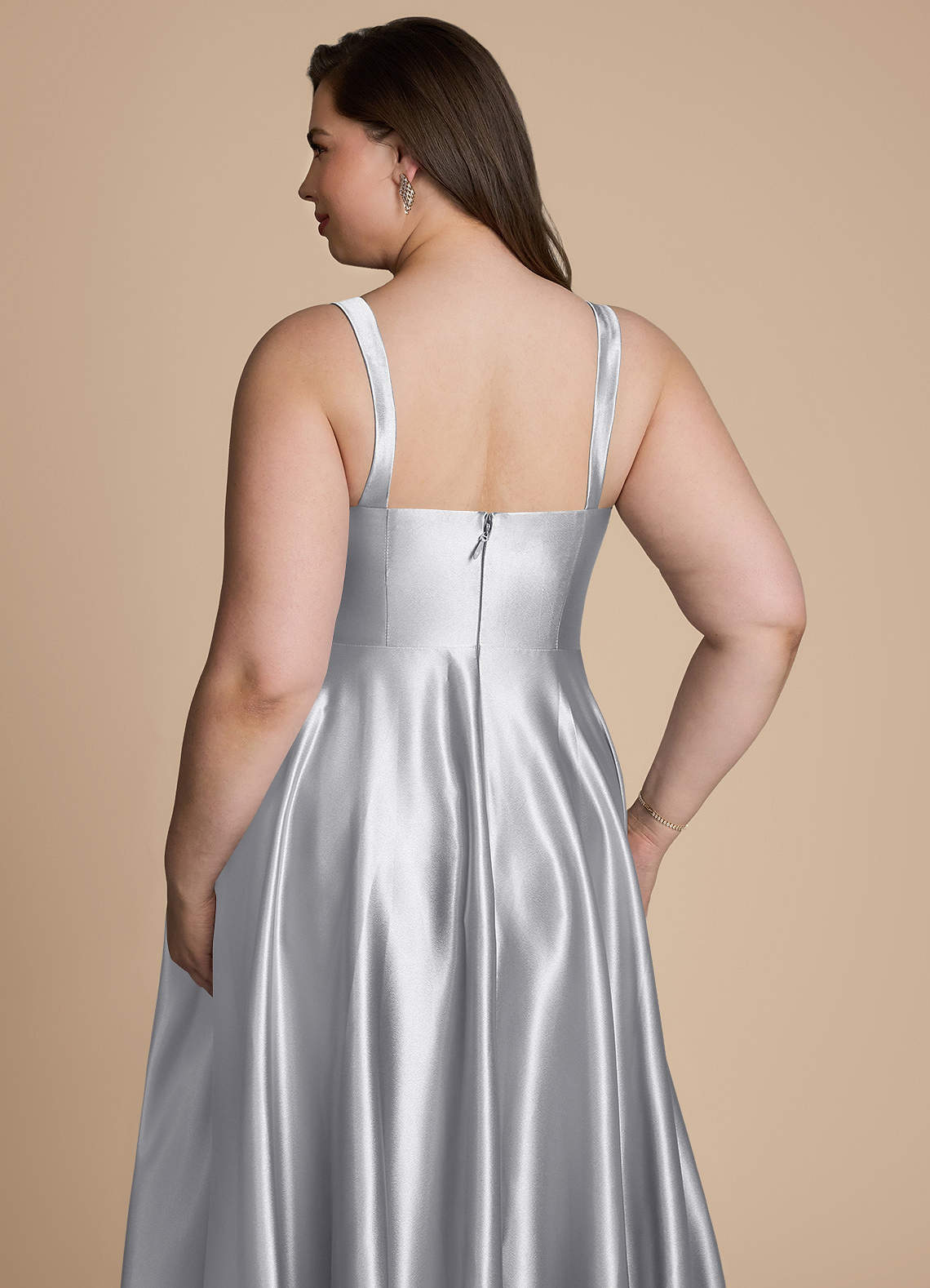 Azazie Shaude Bridesmaid Dresses Silver A-Line Pleated Metallic Satin Dress image12