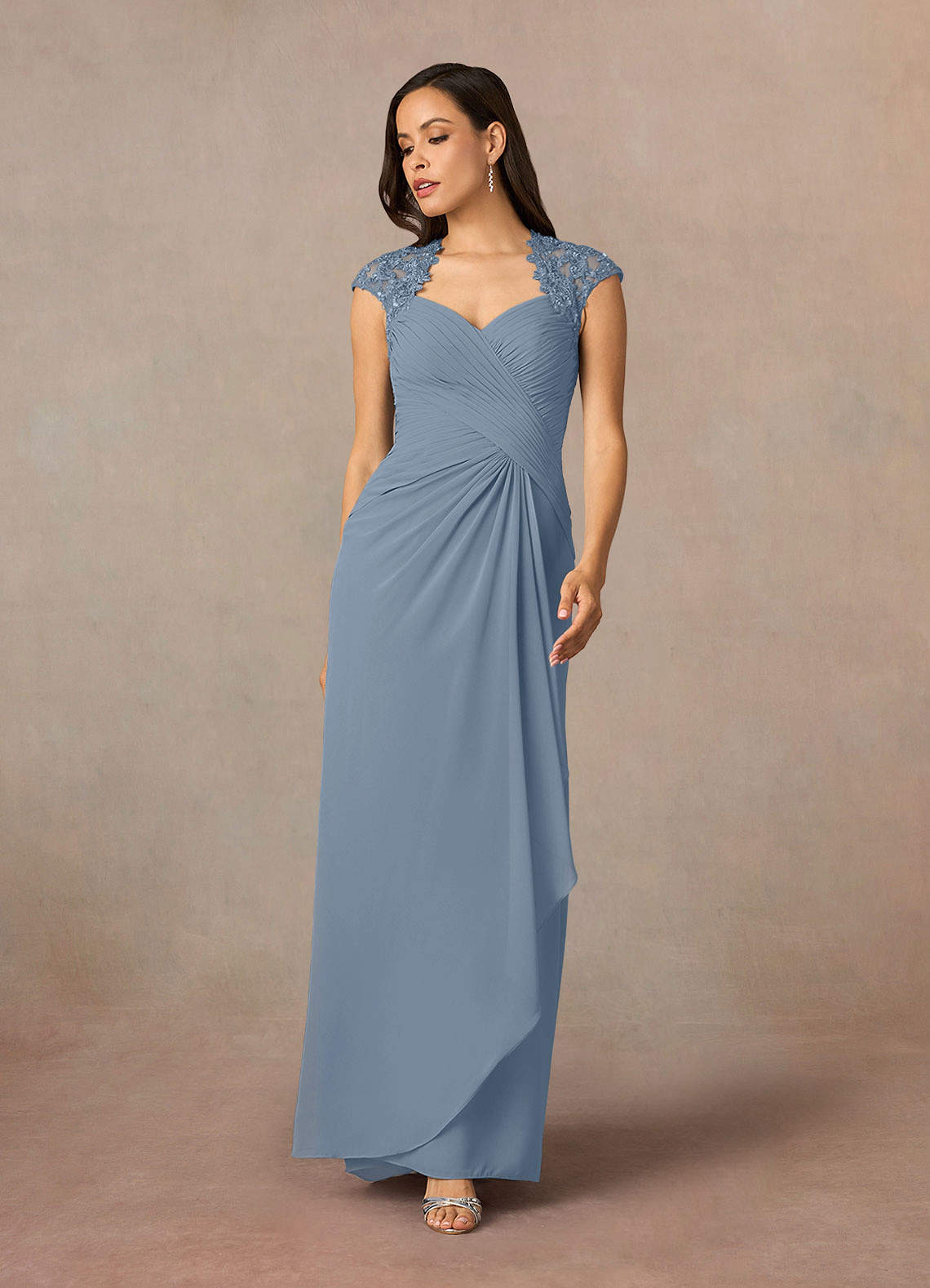 Azazie Birdie Dusty Blue A-Line Queen Anne Sequins Chiffon Dress | Azazie AU Azazie Birdie Dusty Blue A-Line Queen Anne Sequins Chiffon Dress | Azazie AU