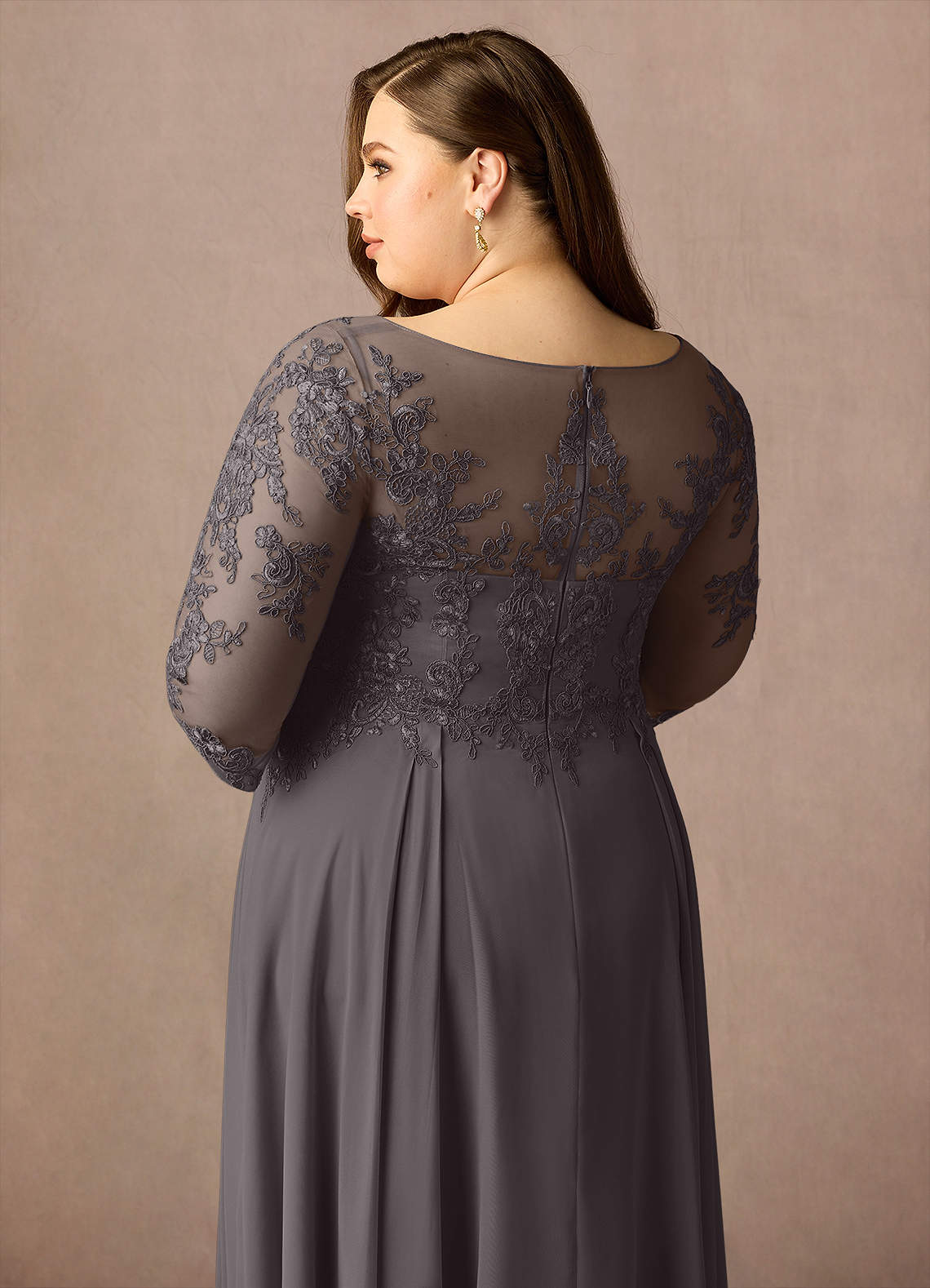 Azazie Marge Mother of the Bride Dresses Steel Grey A-Line Scoop Lace Chiffon Dress image11